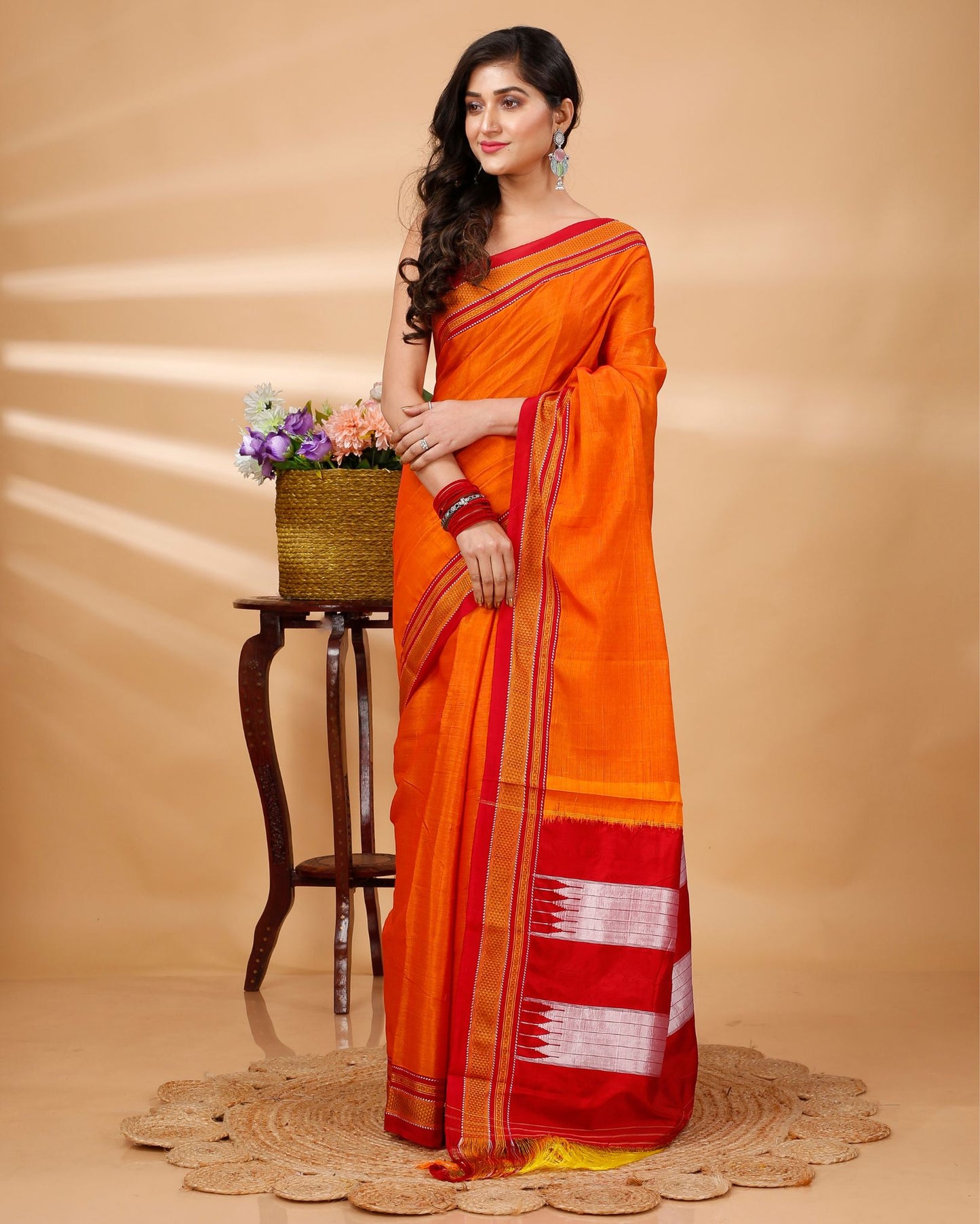 Ilkal Handwoven Rayon Blend with Cotton Tope Pallu Saree - Red