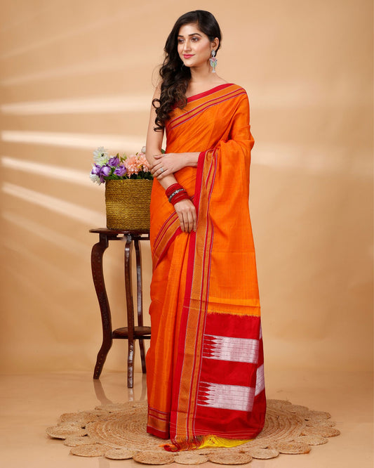 Ilkal Handwoven Rayon Blend with Cotton Tope Pallu Saree - Red
