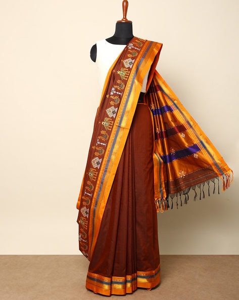 Ilkal Cotton Silk Blend Kasuti Handwoven Traditional Border Stripe Pallu Saree - Maroon
