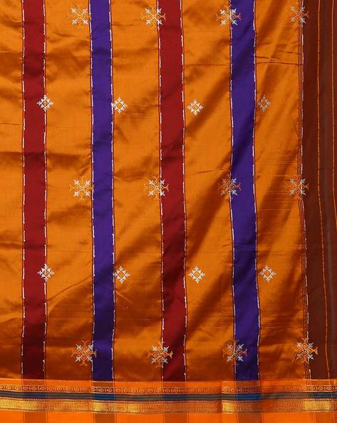 Ilkal Cotton Silk Blend Kasuti Handwoven Traditional Border Stripe Pallu Saree - Maroon