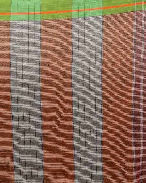 Neyge Ilkal Patteda Anchu Pure Cotton Elegant Checkered Pattern Plain Border Stripe Pallu