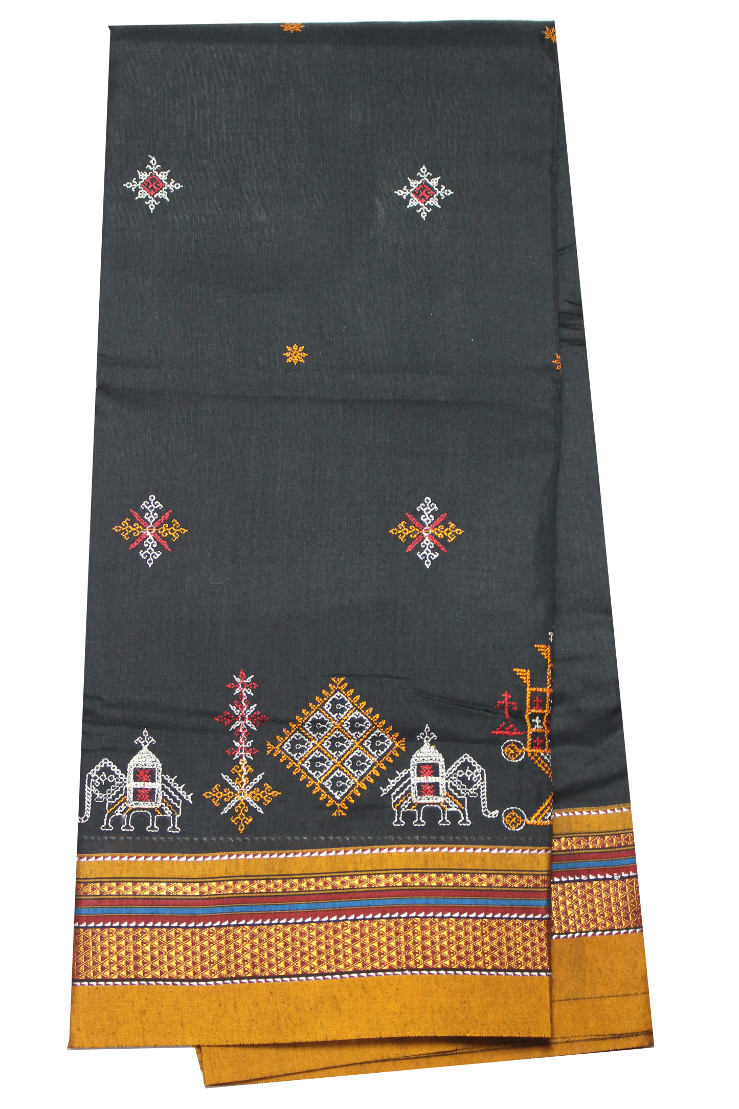 Neyge Ilkal Handwoven Cotton Silk Blend Kasuti Chikki Paras Traditional Border Stripe Pallu - Black