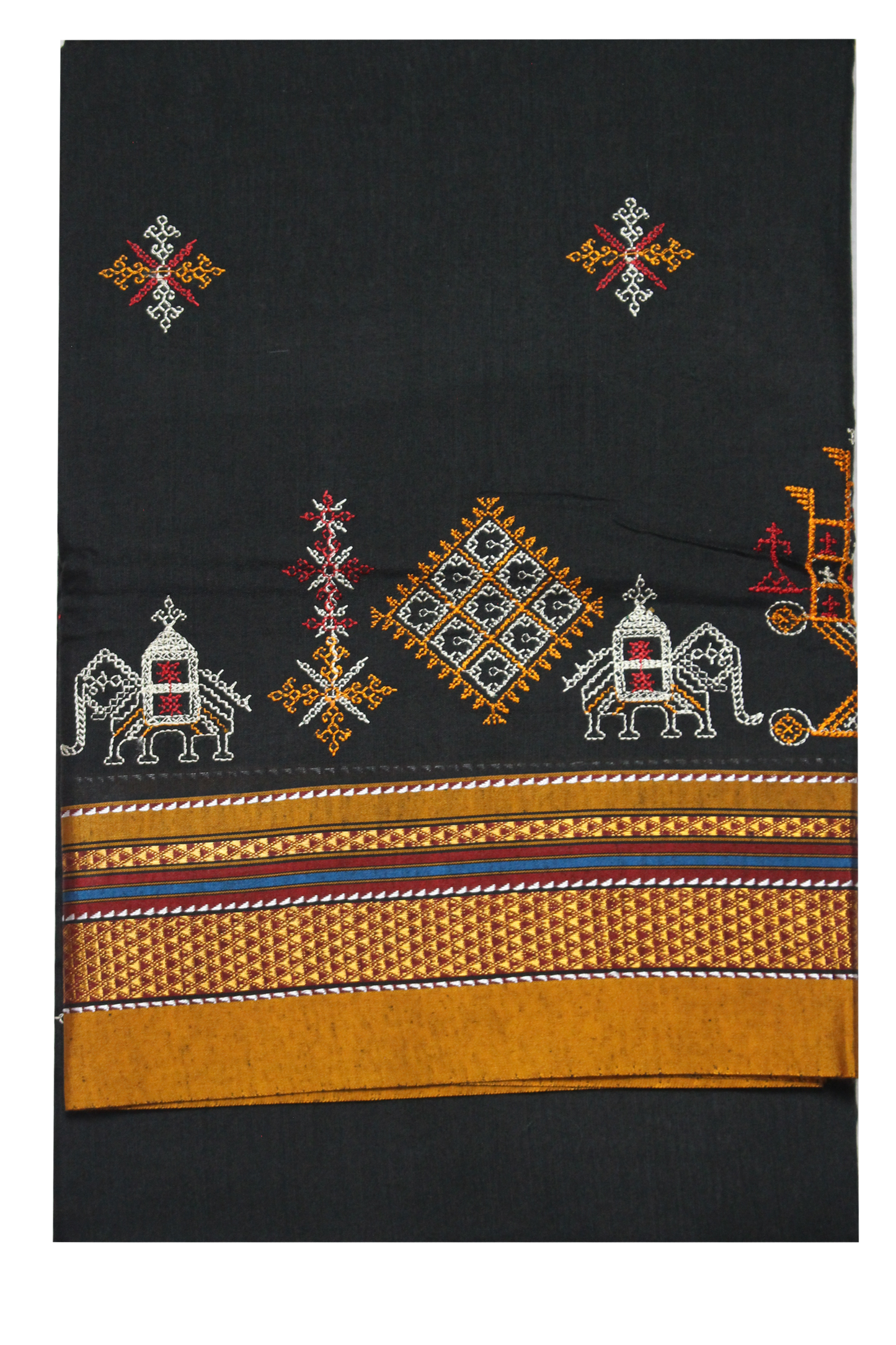 Neyge Ilkal Handwoven Cotton Silk Blend Kasuti Chikki Paras Traditional Border Stripe Pallu - Black