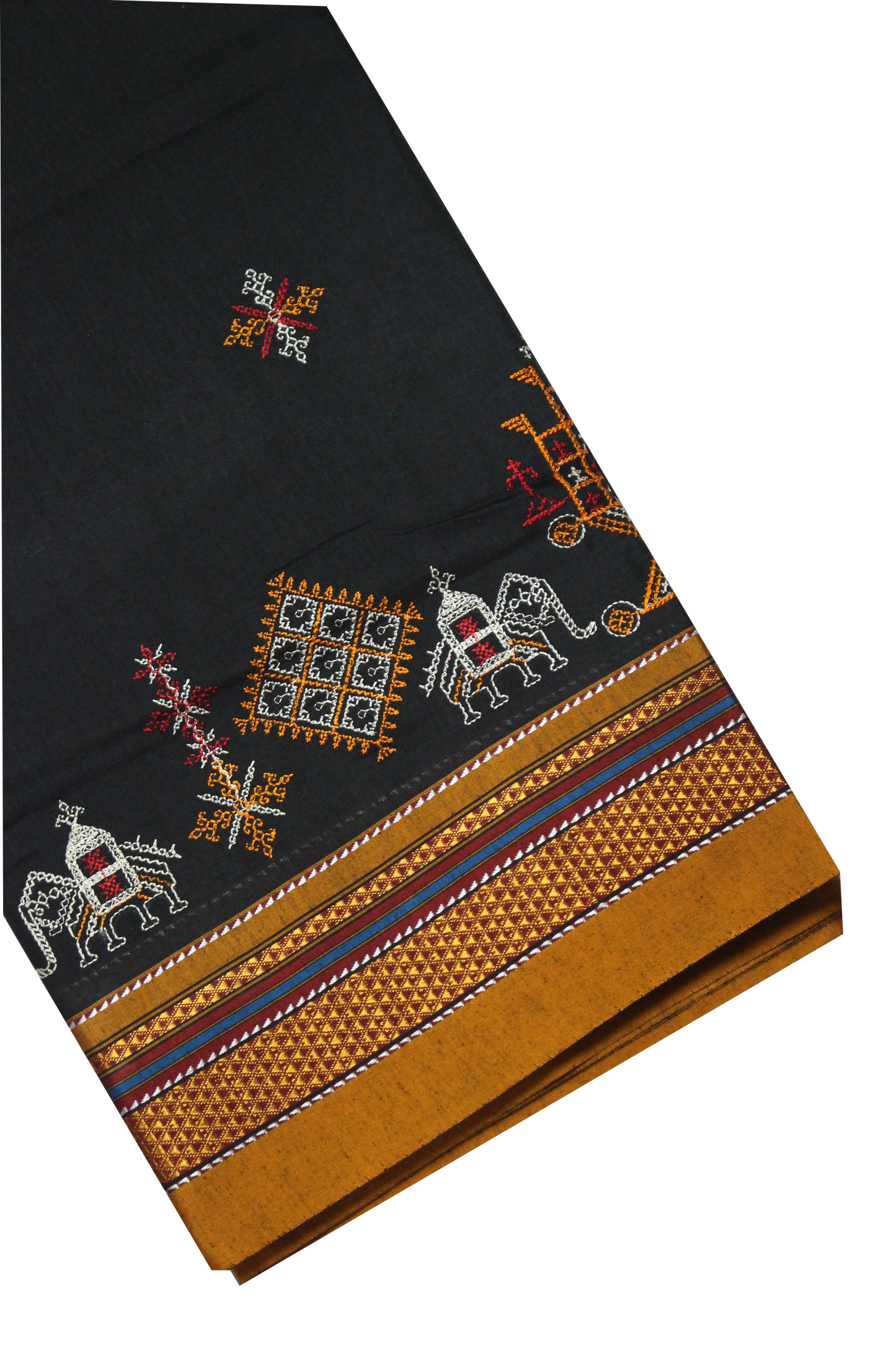 Neyge Ilkal Handwoven Cotton Silk Blend Kasuti Chikki Paras Traditional Border Stripe Pallu - Black