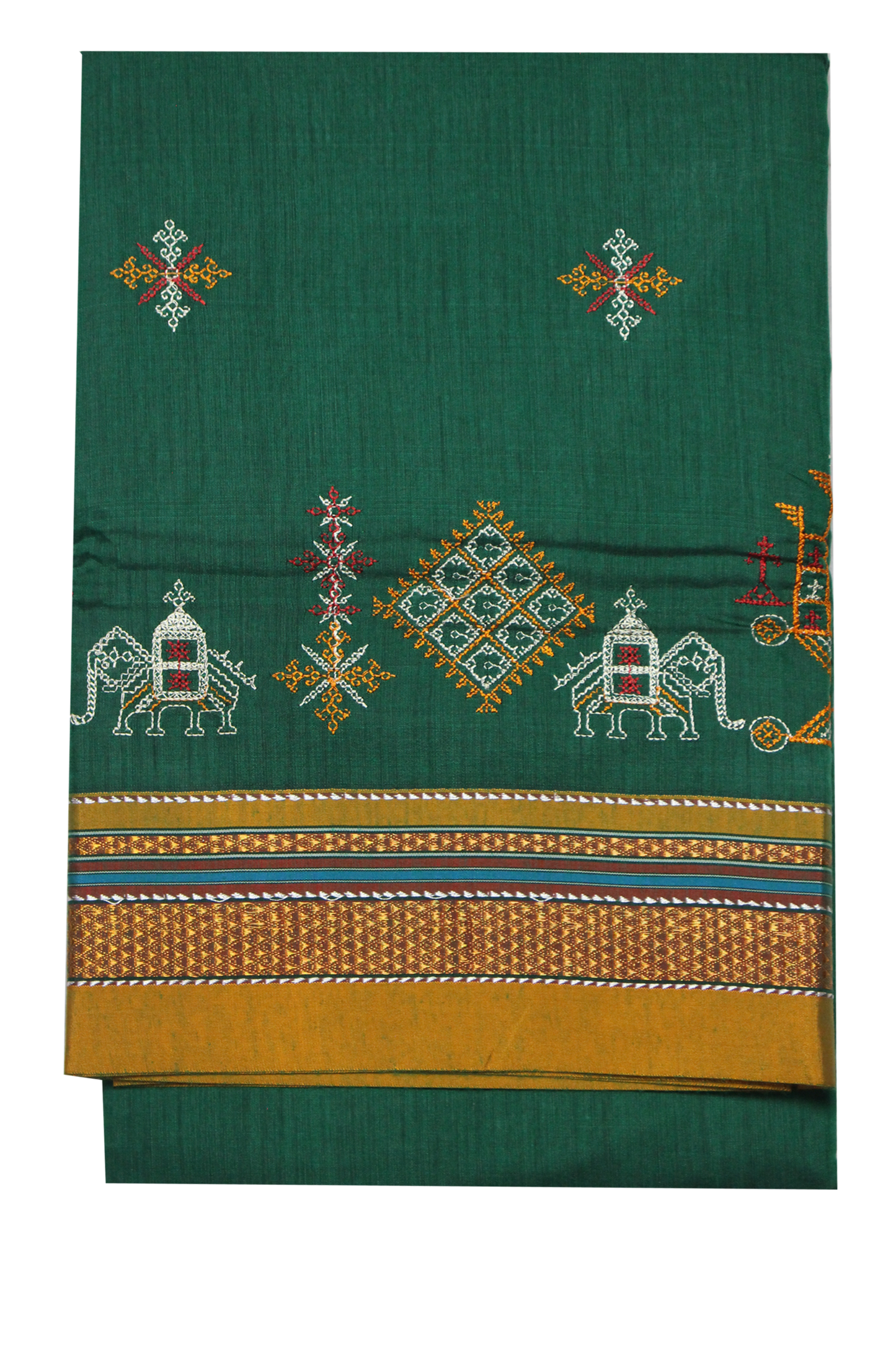 Neyge Ilkal Handwoven Cotton Silk Blend Kasuti Chikki Paras Traditional Border Stripe Pallu - Green