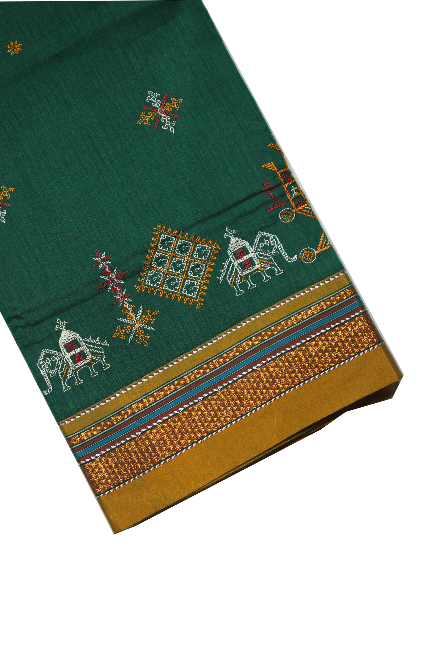 Neyge Ilkal Handwoven Cotton Silk Blend Kasuti Chikki Paras Traditional Border Stripe Pallu - Green