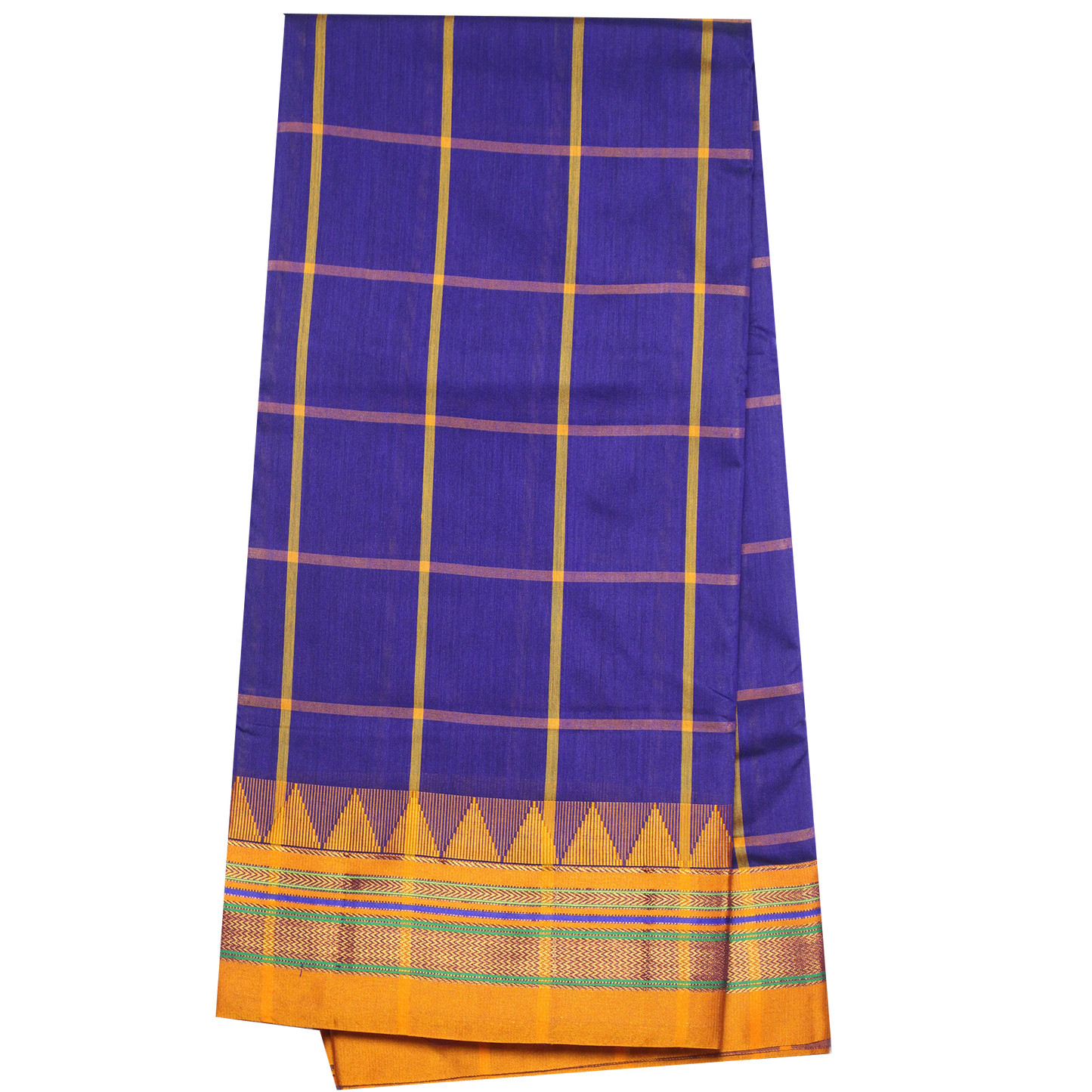 Neyge Ilkal Handwoven Cotton Silk Checkered Patterened Traditional Border Stripe Pallu Saree