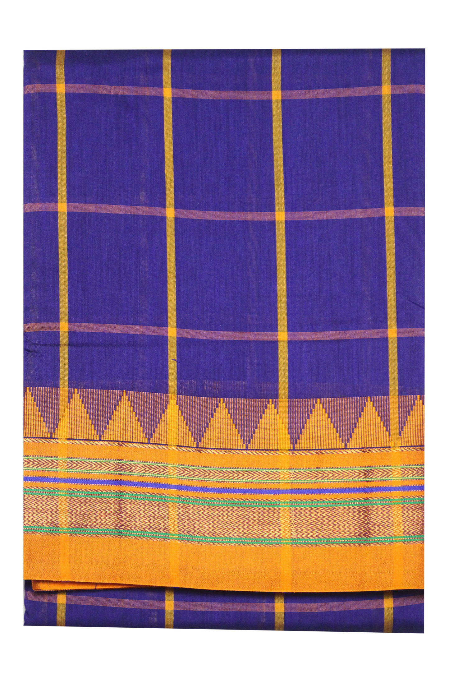 Neyge Ilkal Handwoven Cotton Silk Checkered Patterened Traditional Border Stripe Pallu Saree