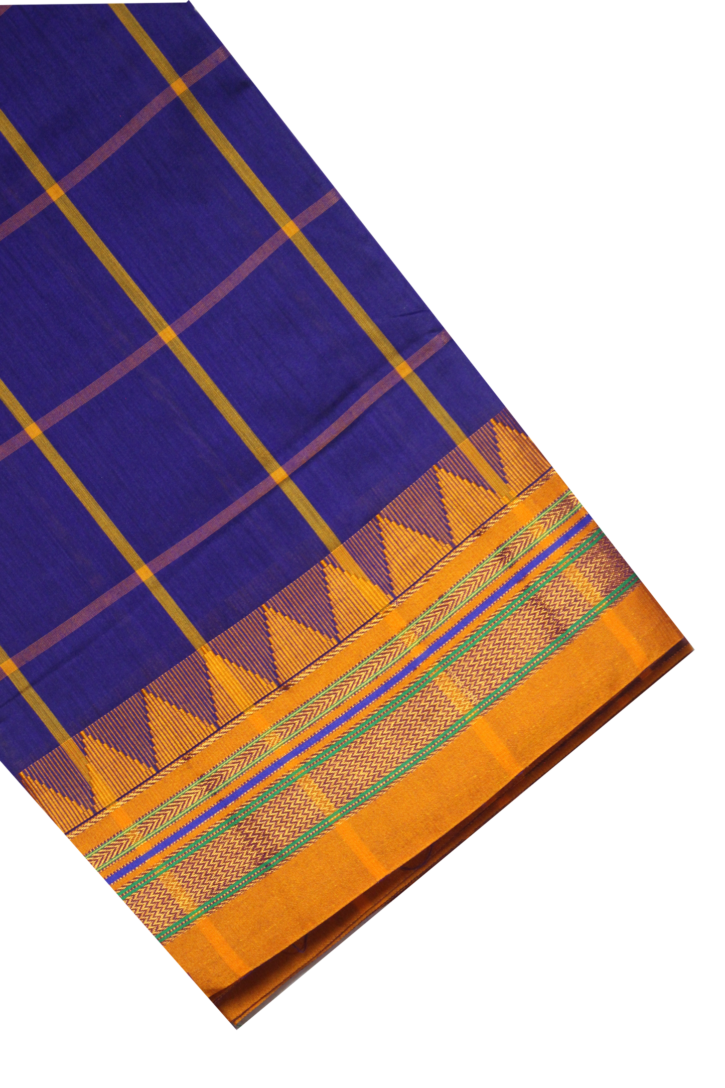 Neyge Ilkal Handwoven Cotton Silk Checkered Patterened Traditional Border Stripe Pallu Saree
