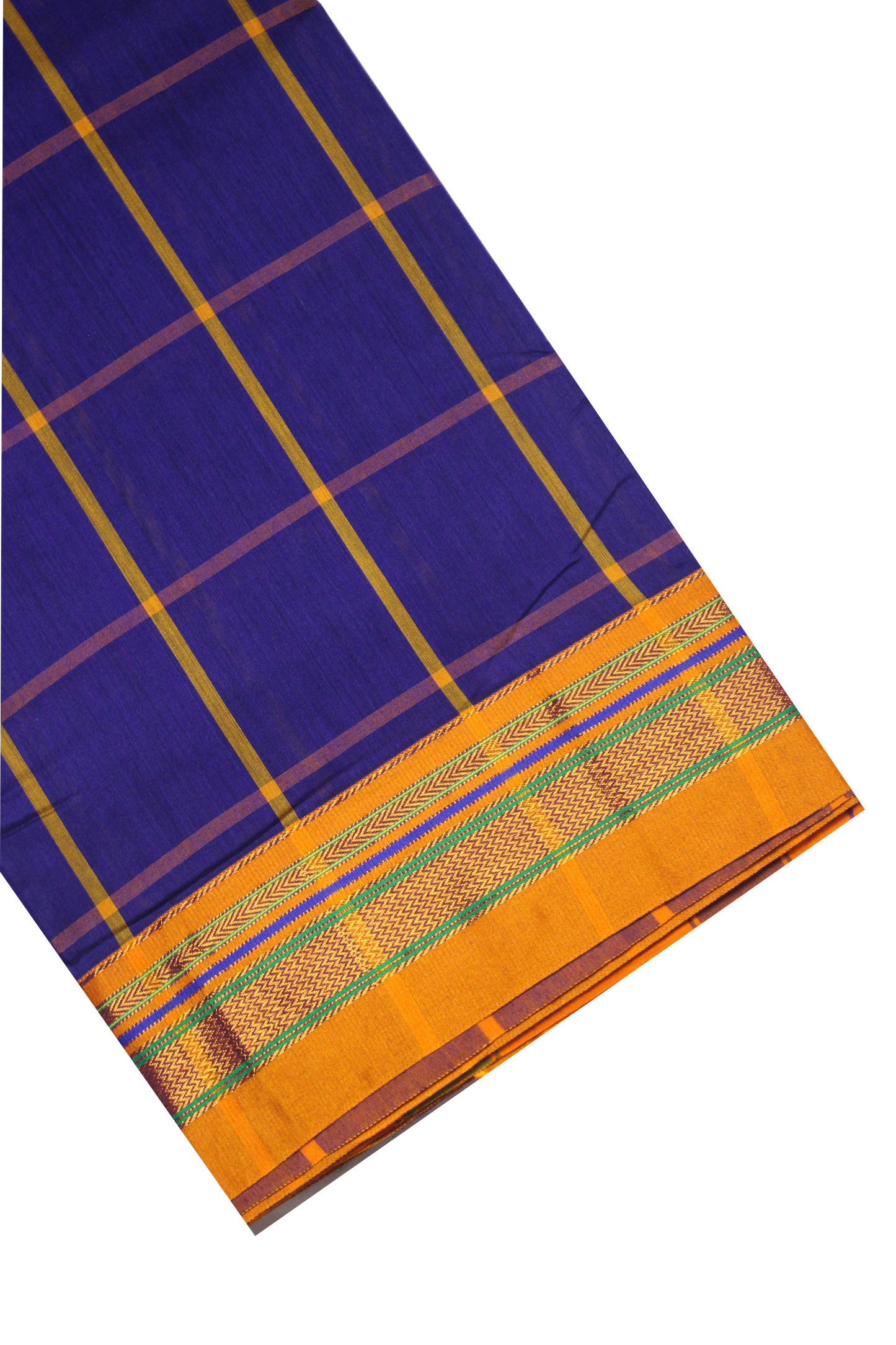 Neyge Ilkal Handwoven Cotton Silk Checkered Patterened Traditional Border Stripe Pallu Saree
