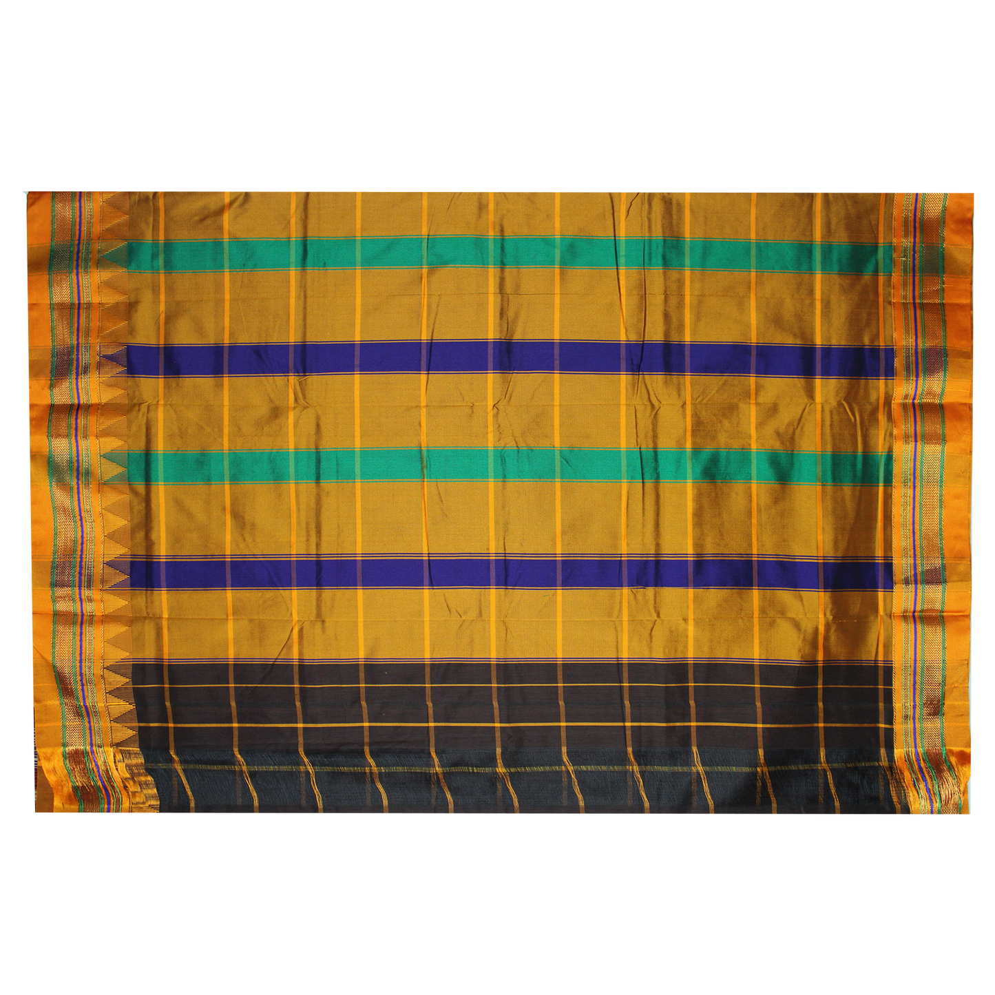 Neyge Ilkal Handwoven Cotton Silk Checkered Patterened Traditional Border Stripe Pallu Saree
