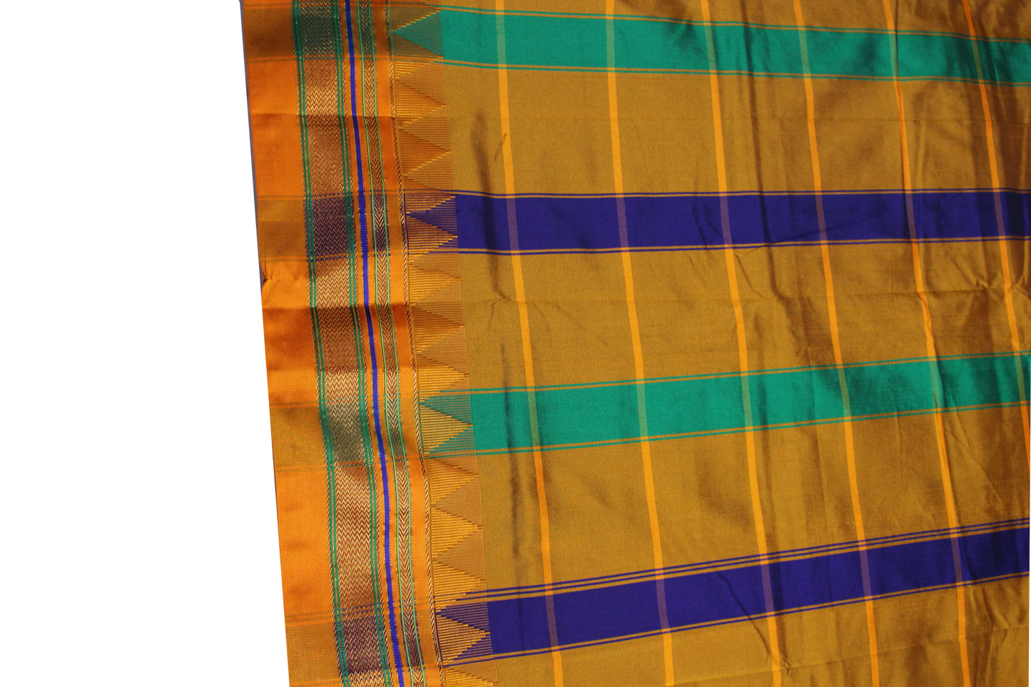 Neyge Ilkal Handwoven Cotton Silk Checkered Patterened Traditional Border Stripe Pallu Saree