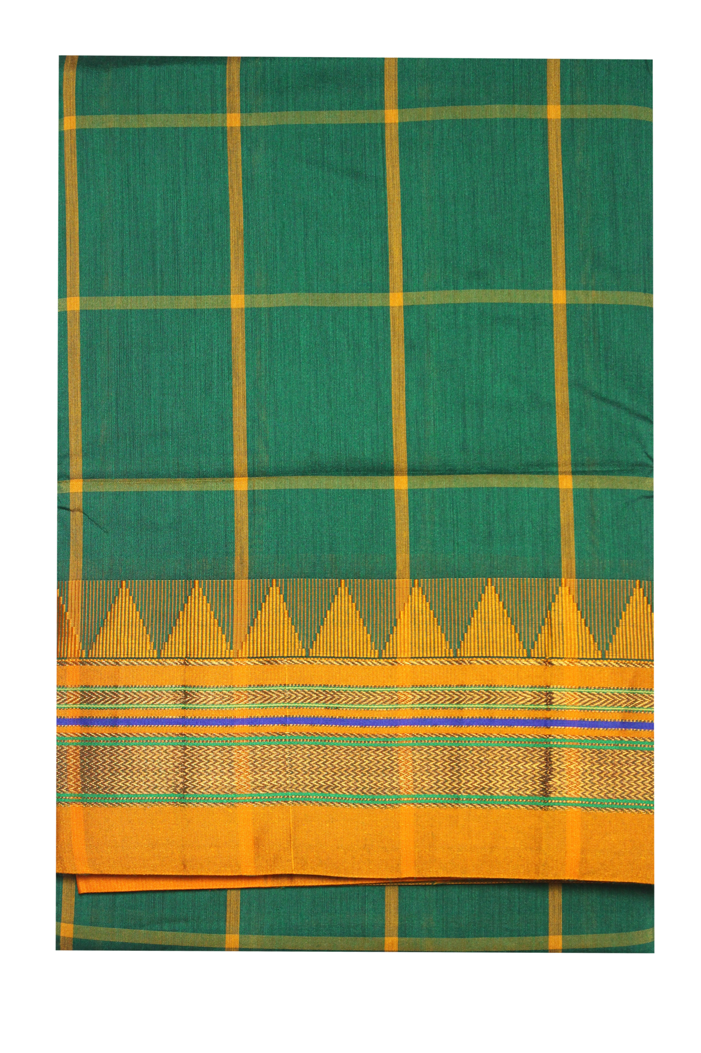 Neyge Ilkal Handwoven Cotton Silk Checkered Patterened Traditional Border Stripe Pallu Saree