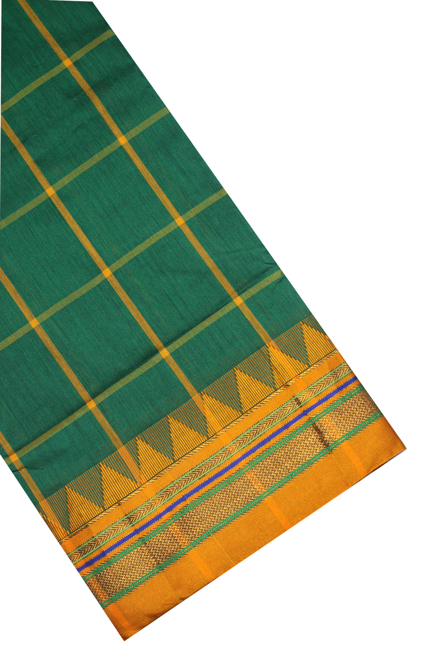 Neyge Ilkal Handwoven Cotton Silk Checkered Patterened Traditional Border Stripe Pallu Saree