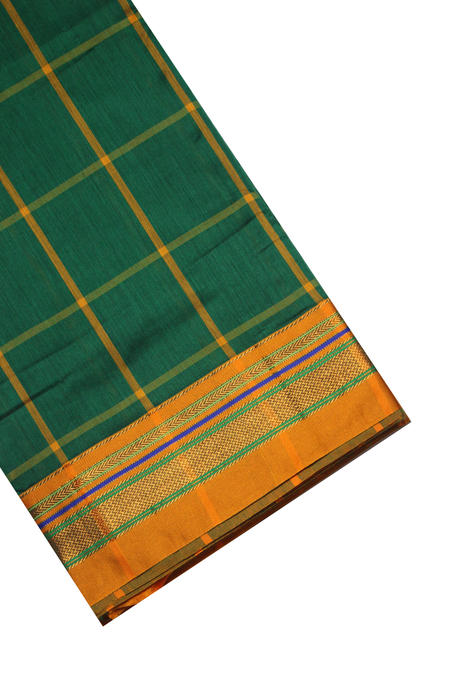 Neyge Ilkal Handwoven Cotton Silk Checkered Patterened Traditional Border Stripe Pallu Saree