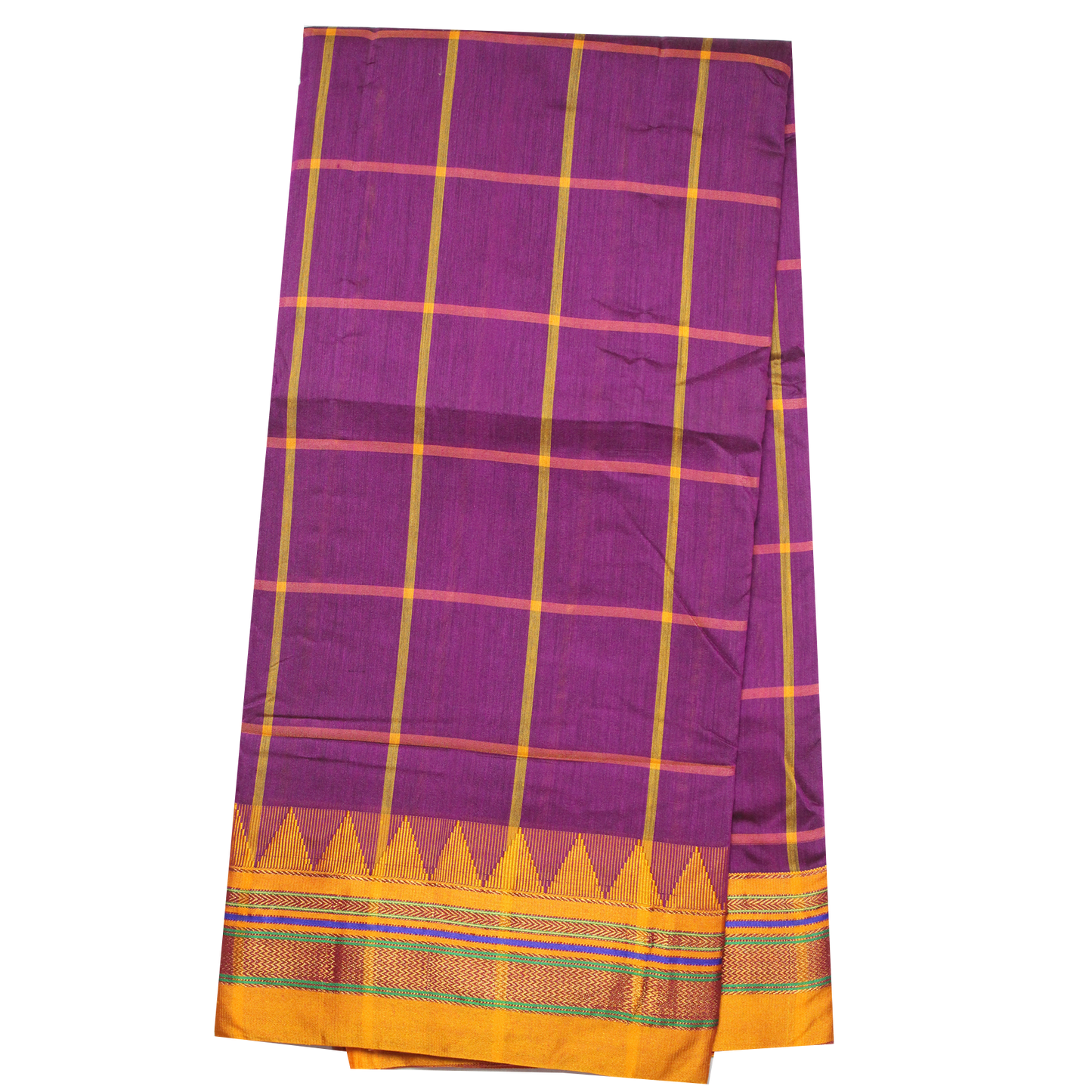 Neyge Ilkal Handwoven Cotton Silk Checkered Patterened Traditional Border Stripe Pallu Saree
