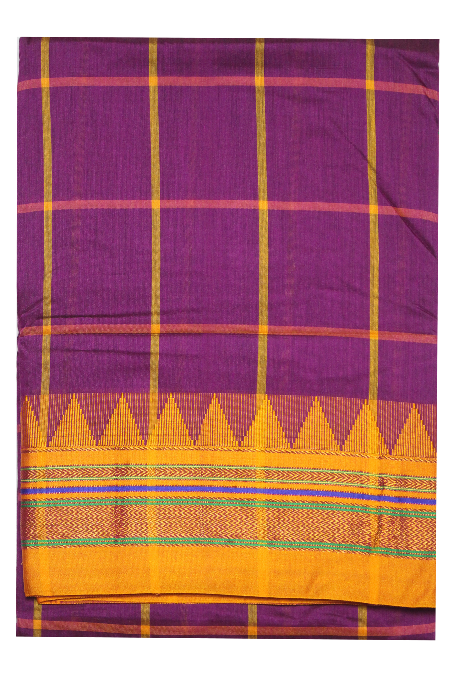 Neyge Ilkal Handwoven Cotton Silk Checkered Patterened Traditional Border Stripe Pallu Saree