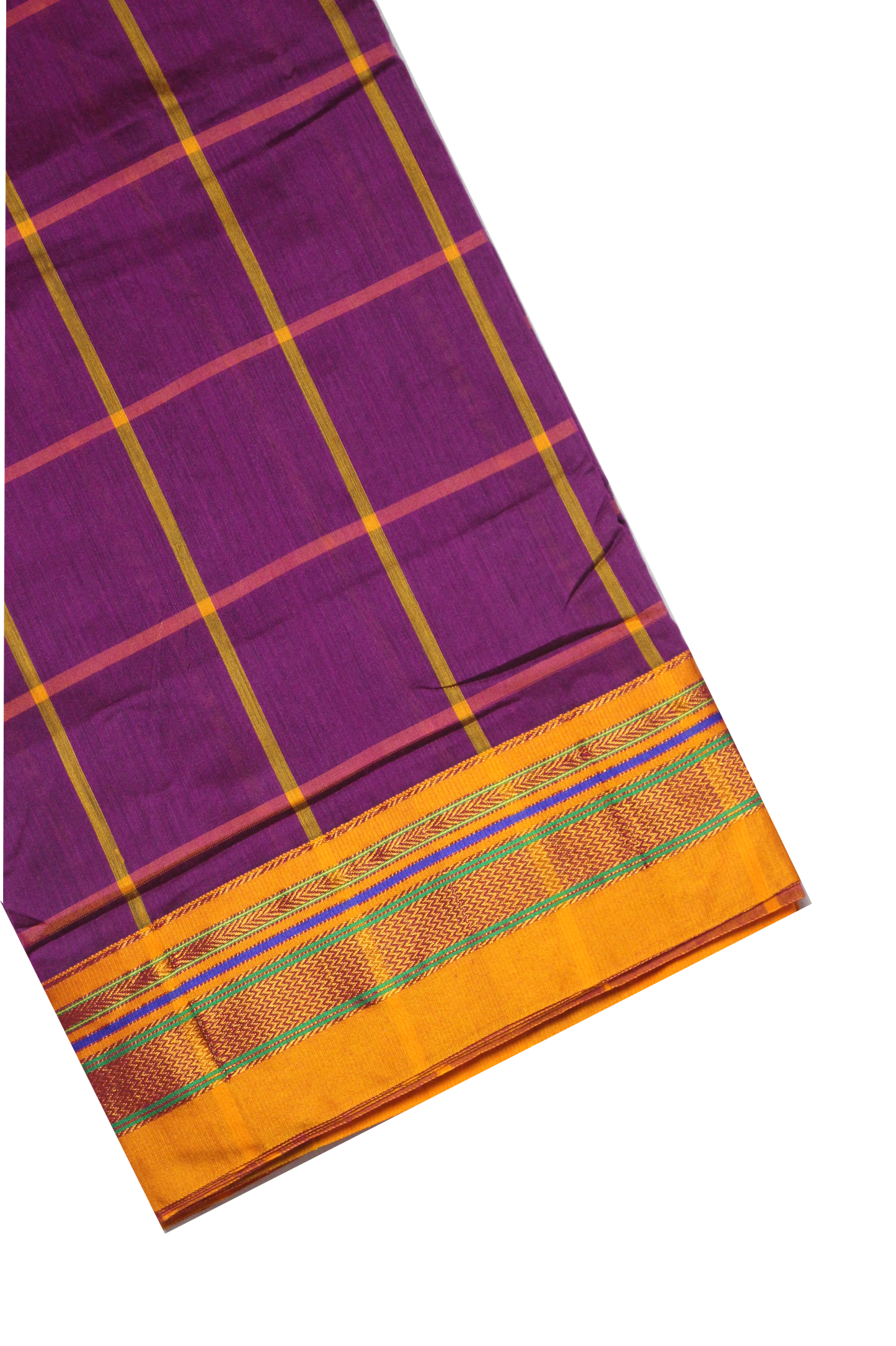 Neyge Ilkal Handwoven Cotton Silk Checkered Patterened Traditional Border Stripe Pallu Saree