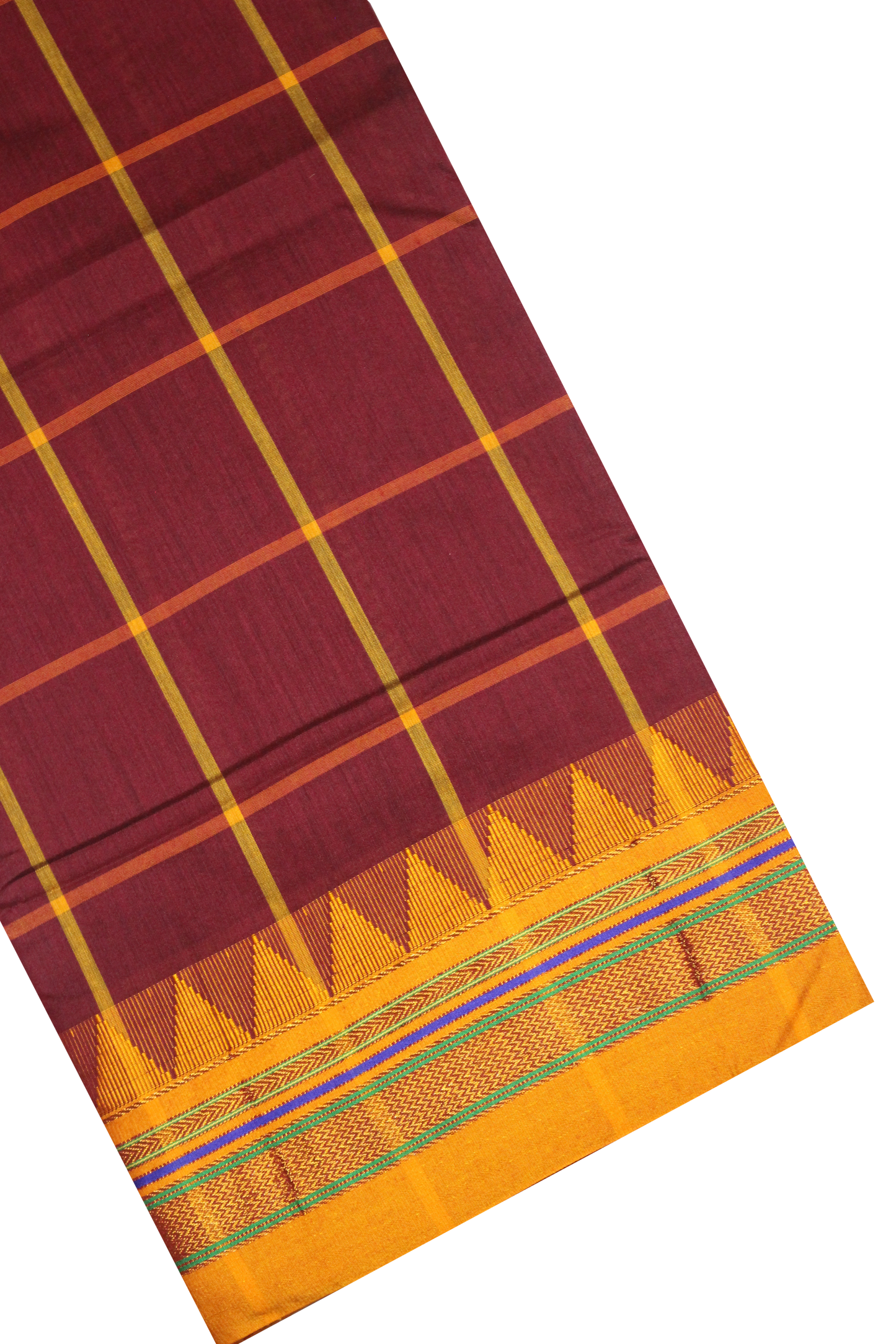 Neyge Ilkal Handwoven Cotton Silk Checkered Patterened Traditional Border Stripe Pallu Saree