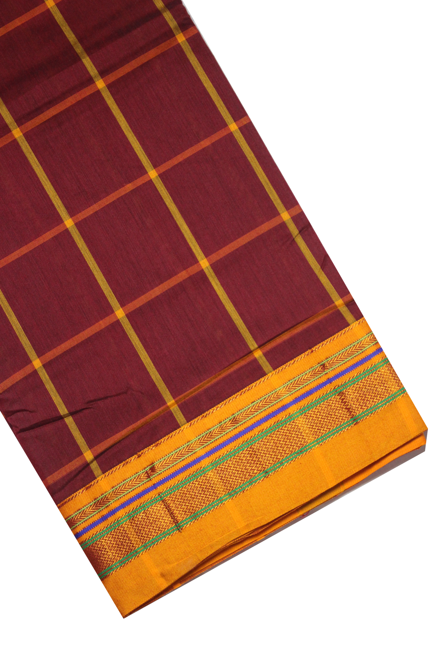 Neyge Ilkal Handwoven Cotton Silk Checkered Patterened Traditional Border Stripe Pallu Saree