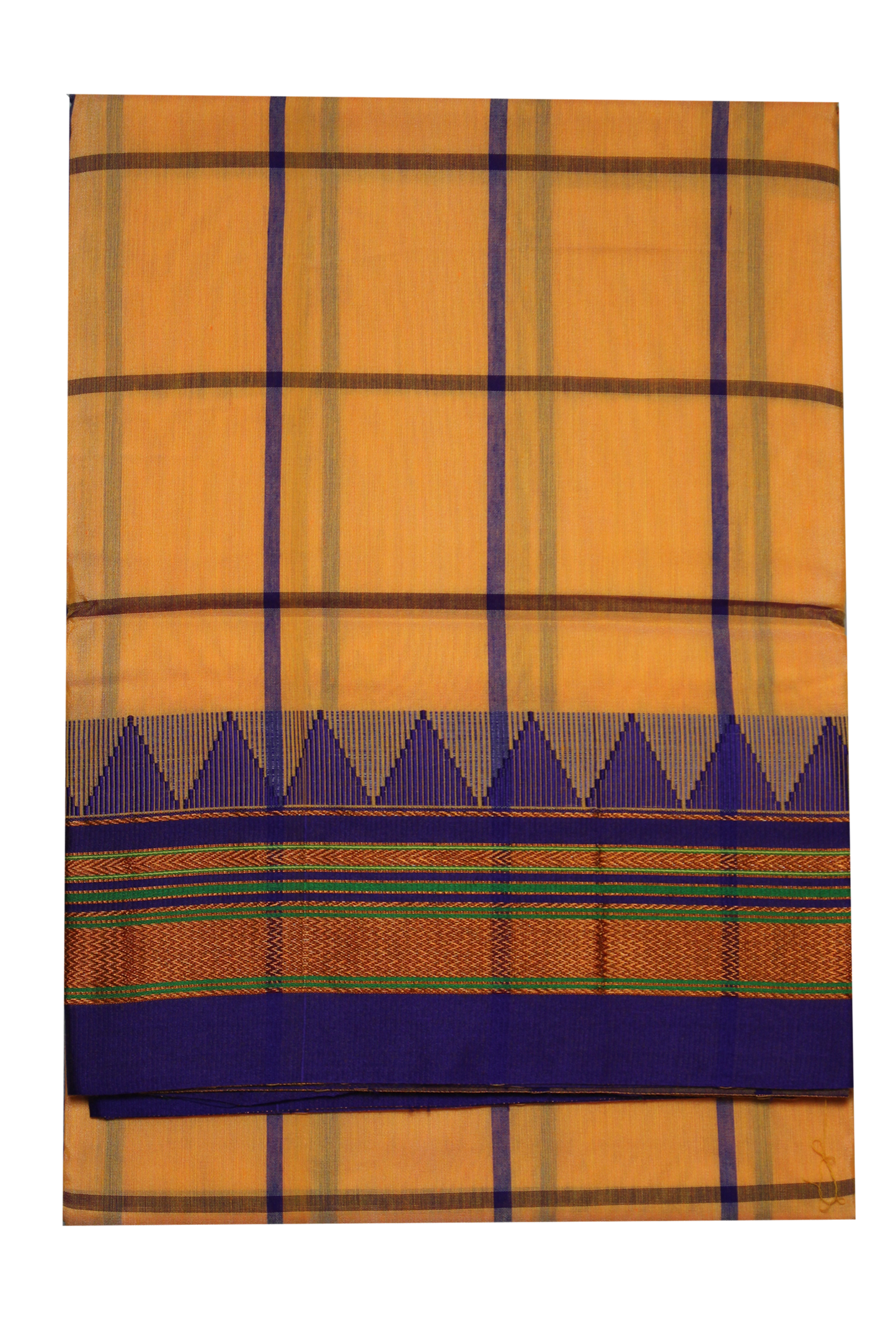 Neyge Ilkal Handwoven Cotton Silk Checkered Patterened Traditional Border Stripe Pallu Saree