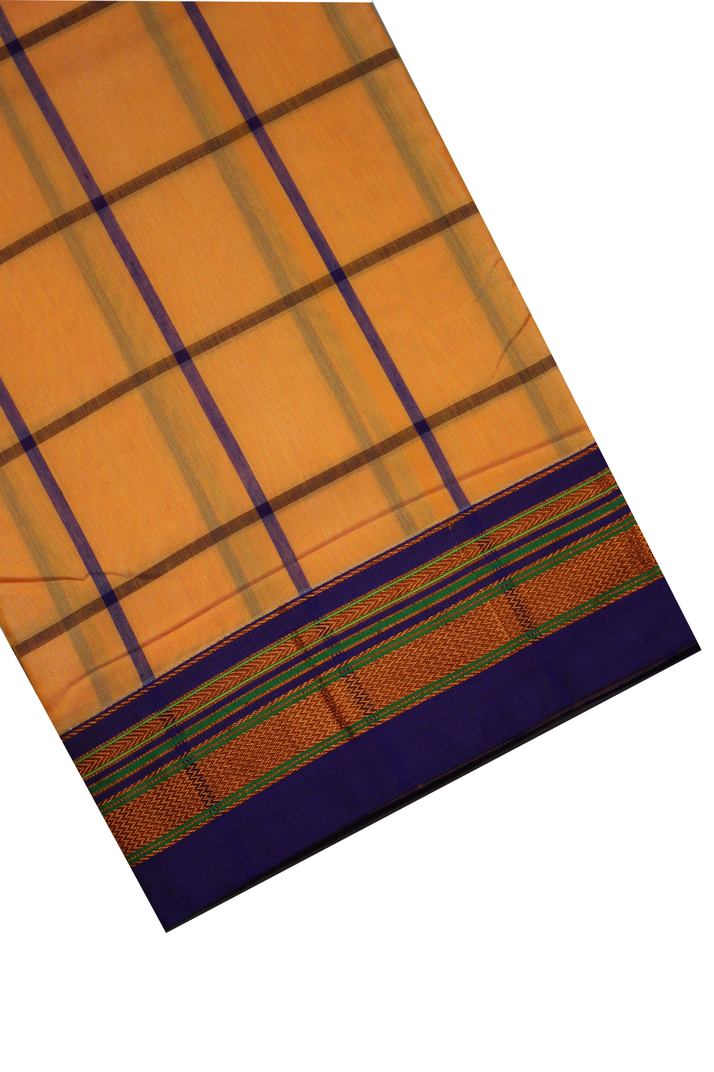 Neyge Ilkal Handwoven Cotton Silk Checkered Patterened Traditional Border Stripe Pallu Saree