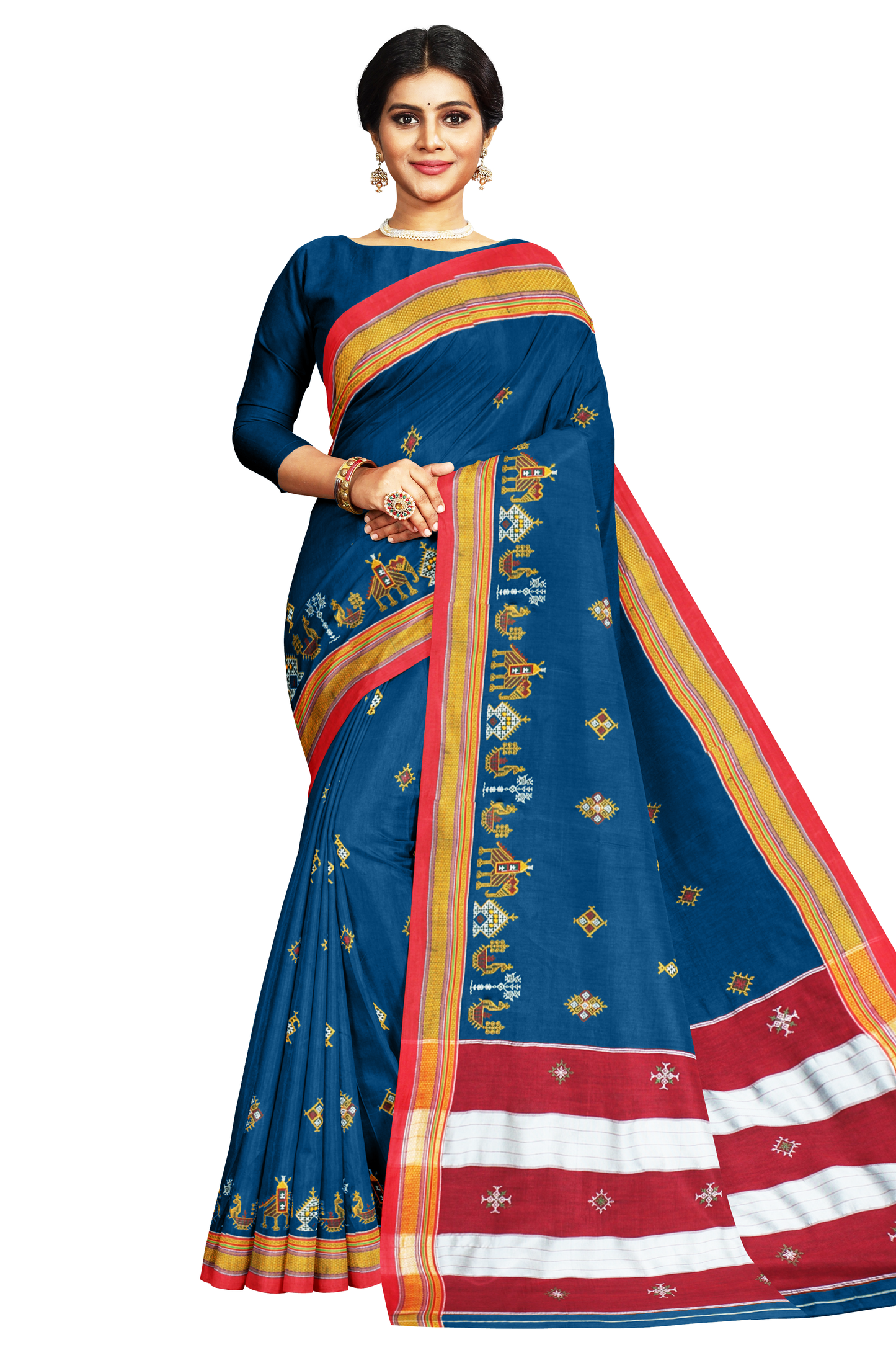 Neyge Ilkal Handwoven Cotton Silk Kasuti Chikki Paras Traditional Border Stripe Pallu Saree - Teal