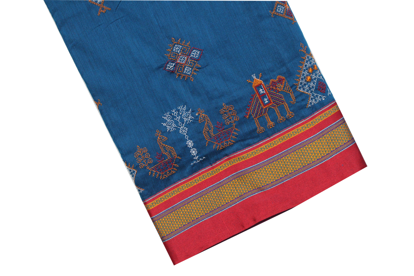 Neyge Ilkal Handwoven Cotton Silk Kasuti Chikki Paras Traditional Border Stripe Pallu Saree - Teal