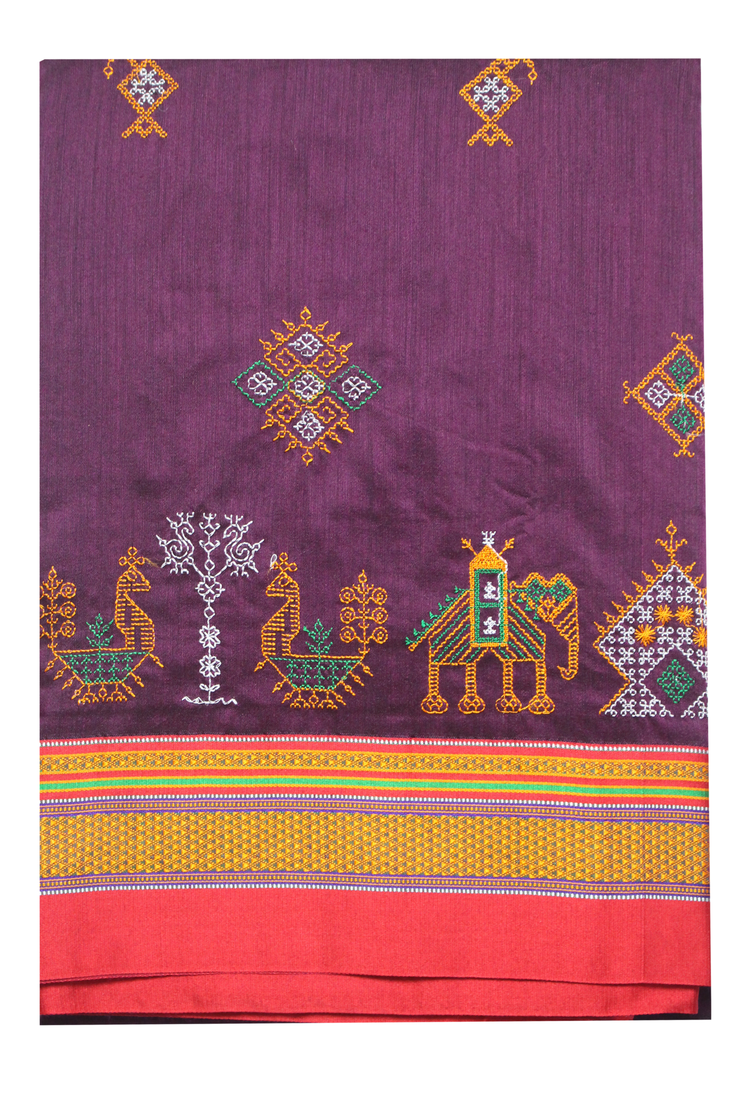 Neyge Ilkal Handwoven Cotton Silk Kasuti Chikki Paras Traditional Border Stripe Pallu Saree - Majenta