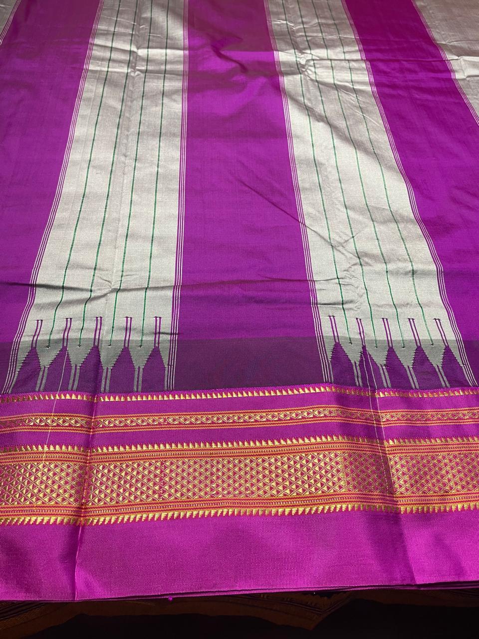 Neyge Ilkal Pure Cotton Silk Saree Temple Gadwal Chikkiparas Border Tope Pallu Saree