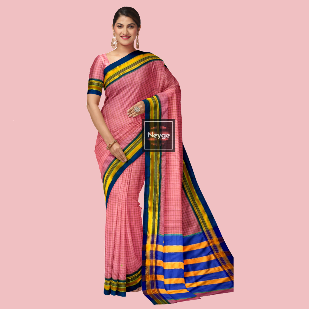 Neyge Ilkal Handwoven Cotton Silk Chikki Patteren Jari Woven Border Stripe Pallu Saree - Red