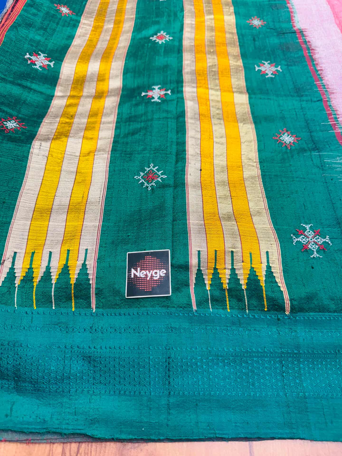 Neyge Ilkal Handloom Cotton Silk Dharwad Kasuti Saree Chikkiparas Border Pure Silk Tope Pallu - PinkGreen