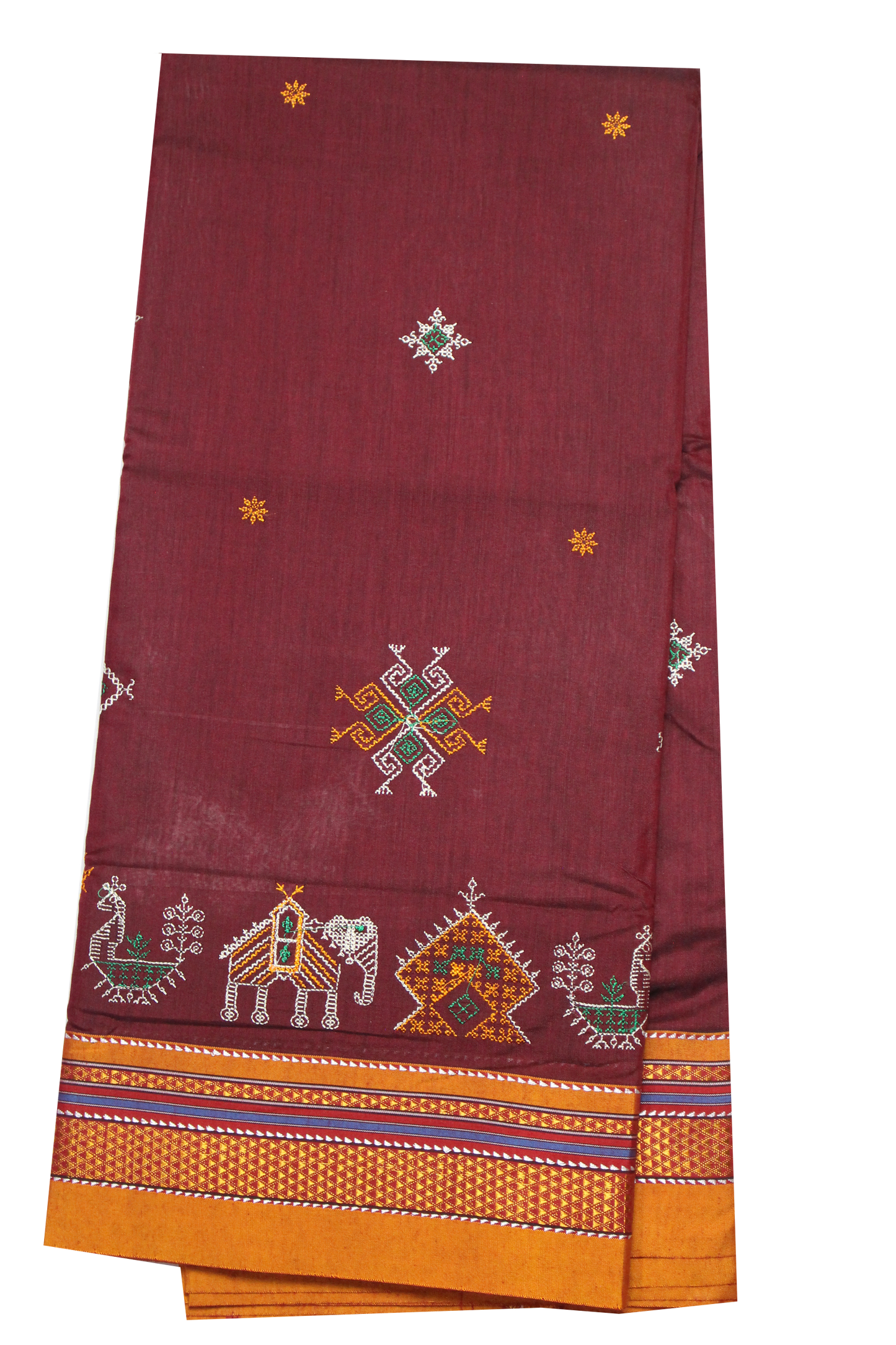 Neyge Ilkal Handwoven Cotton Silk Blend Kasuti Chikki Paras Traditional Border Stripe Pallu - Maroon