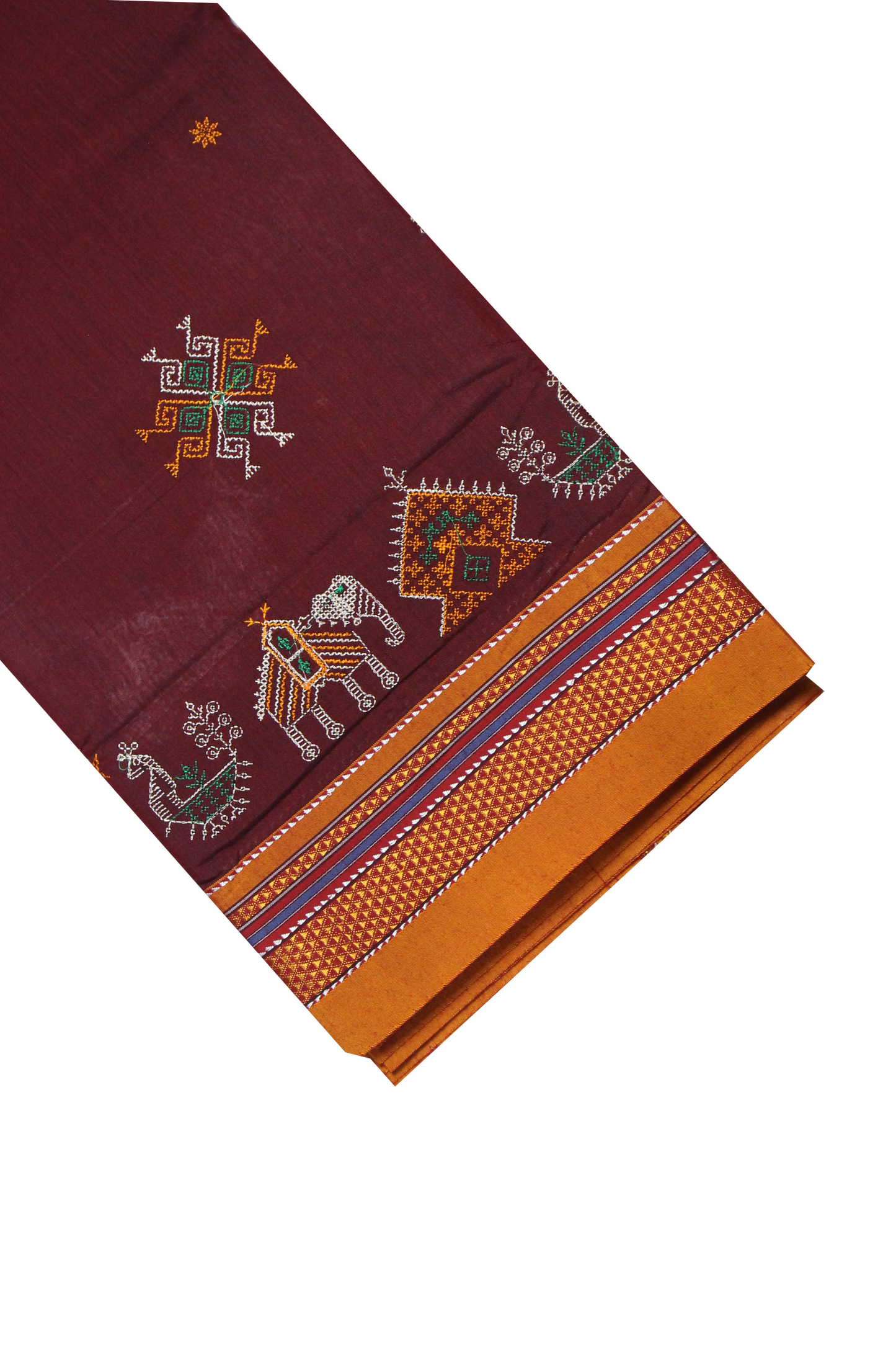 Neyge Ilkal Handwoven Cotton Silk Blend Kasuti Chikki Paras Traditional Border Stripe Pallu - Maroon