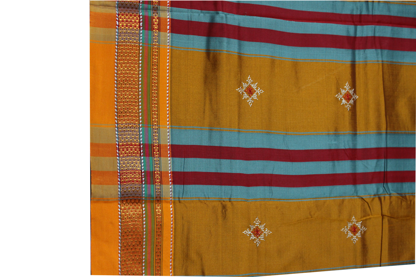 Neyge Ilkal Handwoven Cotton Silk Blend Kasuti Chikki Paras Traditional Border Stripe Pallu - Maroon