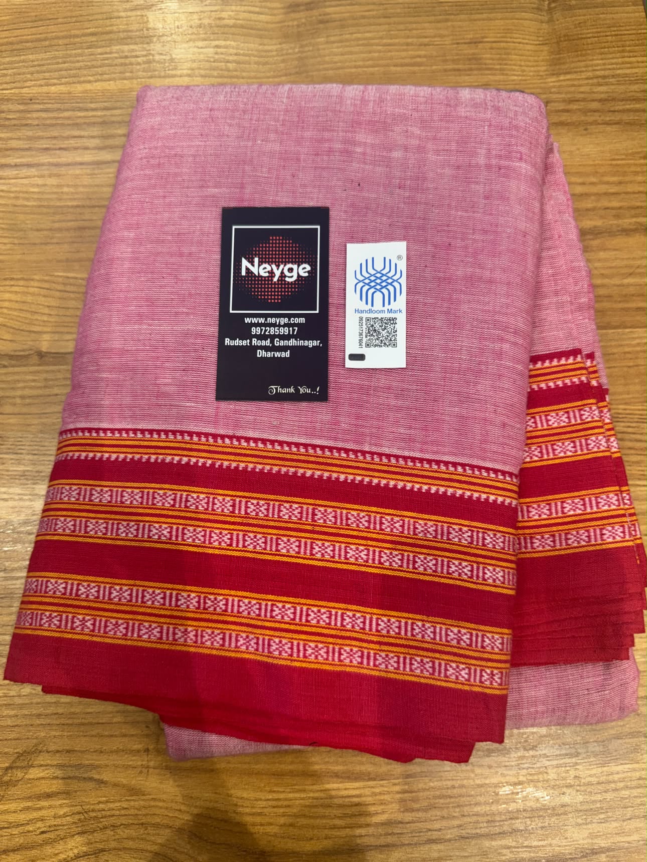 Neyge Ilkal Patteda Anchu Pure Cotton Elegant Checkered Pattern Plain Border Stripe Pallu - Pink