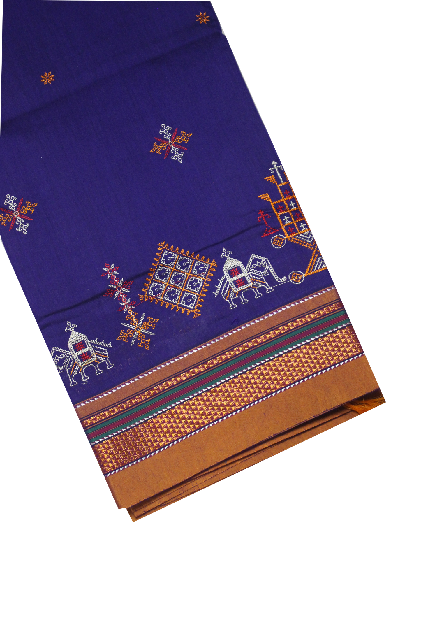 Neyge Ilkal Handwoven Cotton Silk Blend Kasuti Chikki Paras Traditional Border Stripe Pallu - Purple