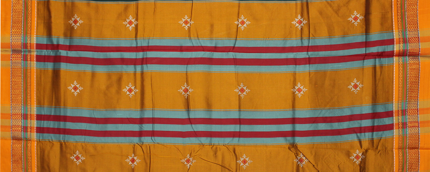 Neyge Ilkal Handwoven Cotton Silk Blend Kasuti Chikki Paras Traditional Border Stripe Pallu - Maroon