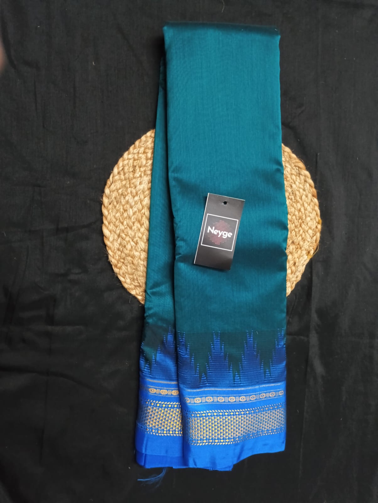 Neyge Ilkal Pure Cotton Silk Saree Temple Gadwal Chikkiparas Border Tope Pallu Saree (Teal_Blue)