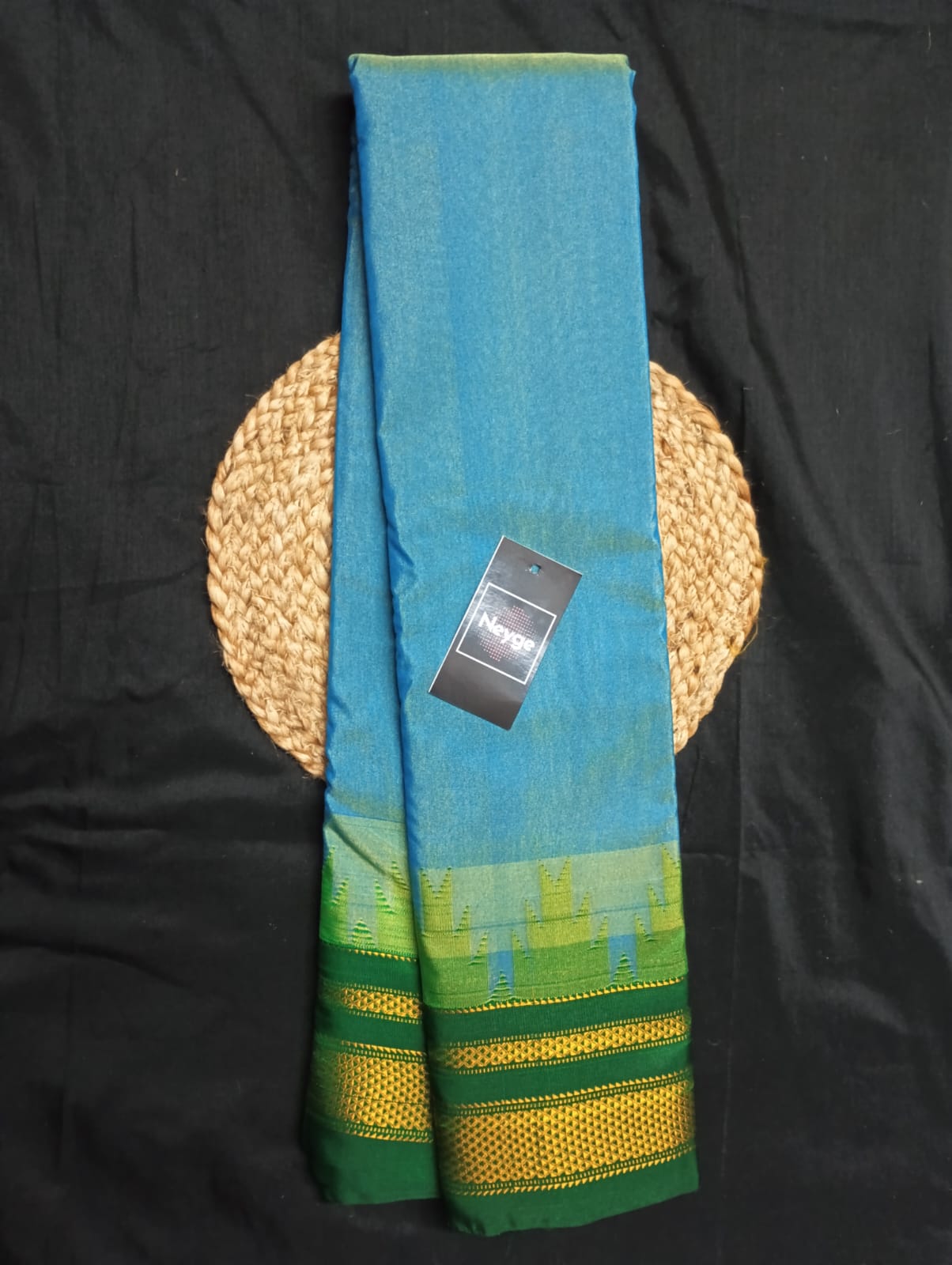 Neyge Ilkal Pure Cotton Silk Saree Temple Gadwal Chikkiparas Border Tope Pallu Saree (Blue_Green)