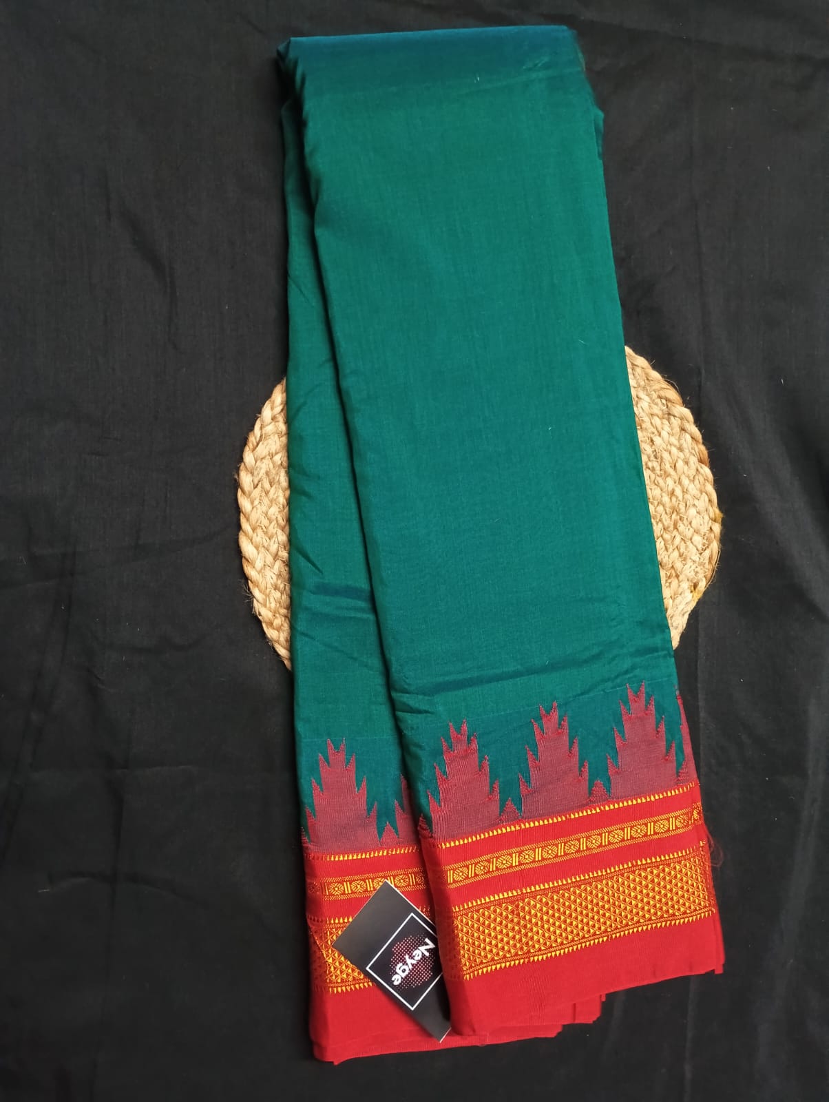 Neyge Ilkal Pure Cotton Silk Saree Temple Gadwal Chikkiparas Border Tope Pallu Saree (Teal_Red)