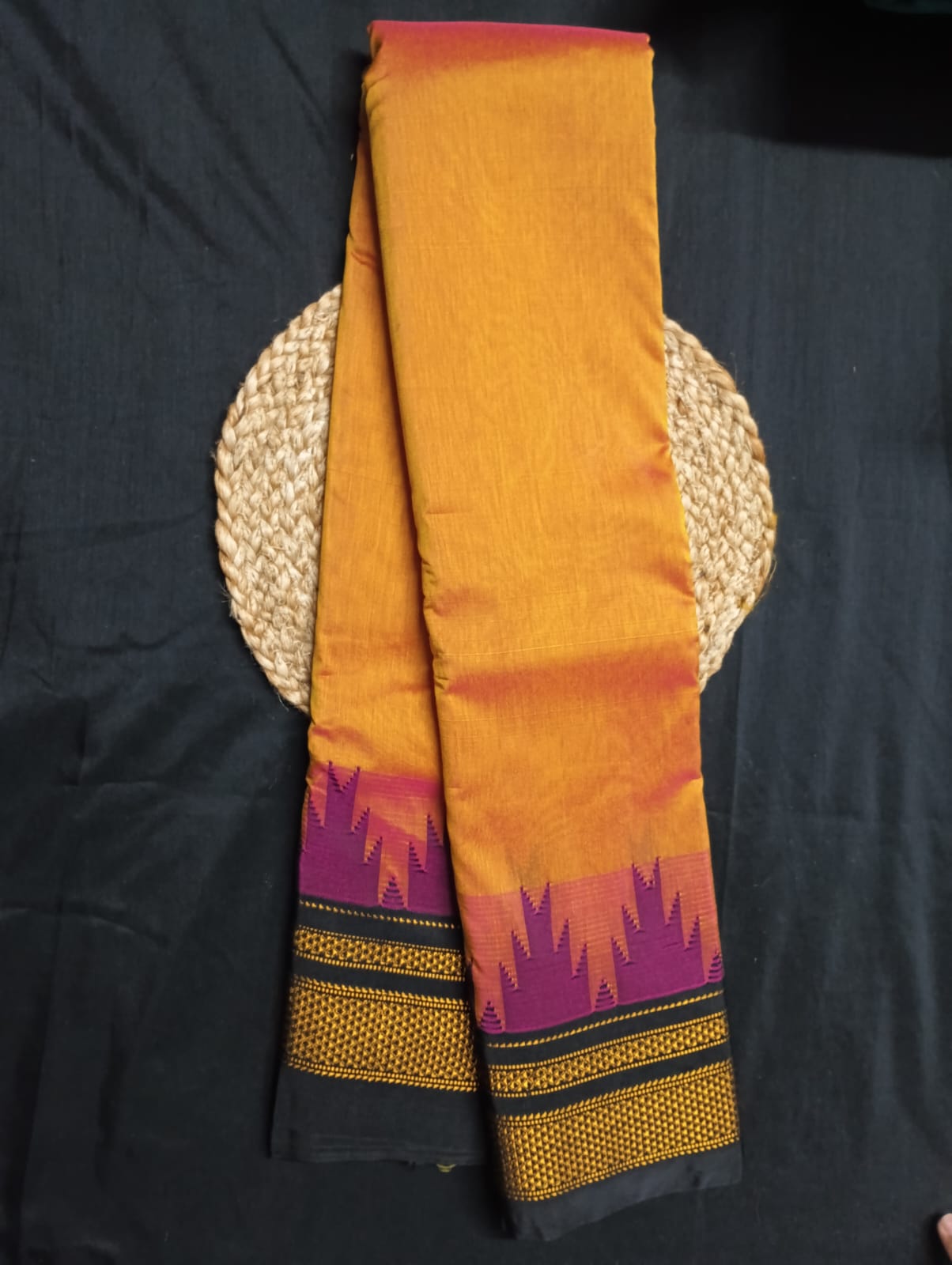 Neyge Ilkal Pure Cotton Silk Saree Temple Gadwal Chikkiparas Border Tope Pallu Saree (Orange_Black)