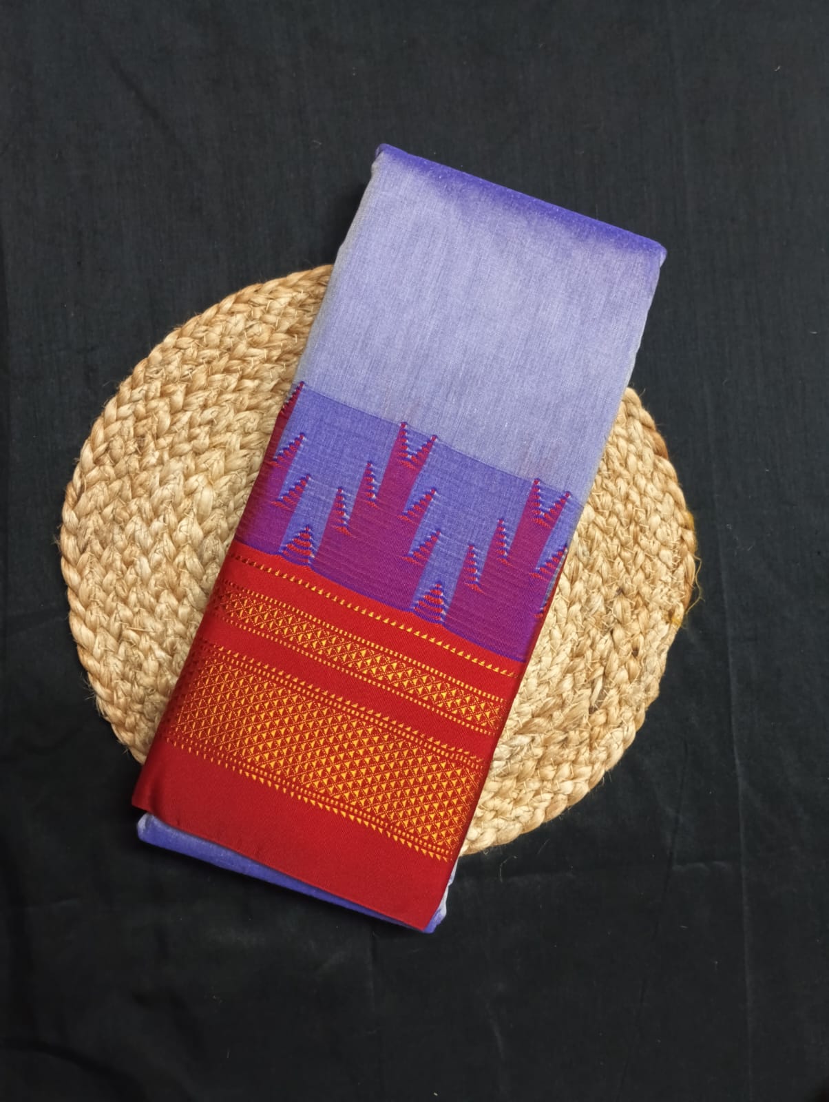 Neyge Ilkal Pure Cotton Silk Saree Temple Gadwal Chikkiparas Border Tope Pallu Saree (Lavender_Red)