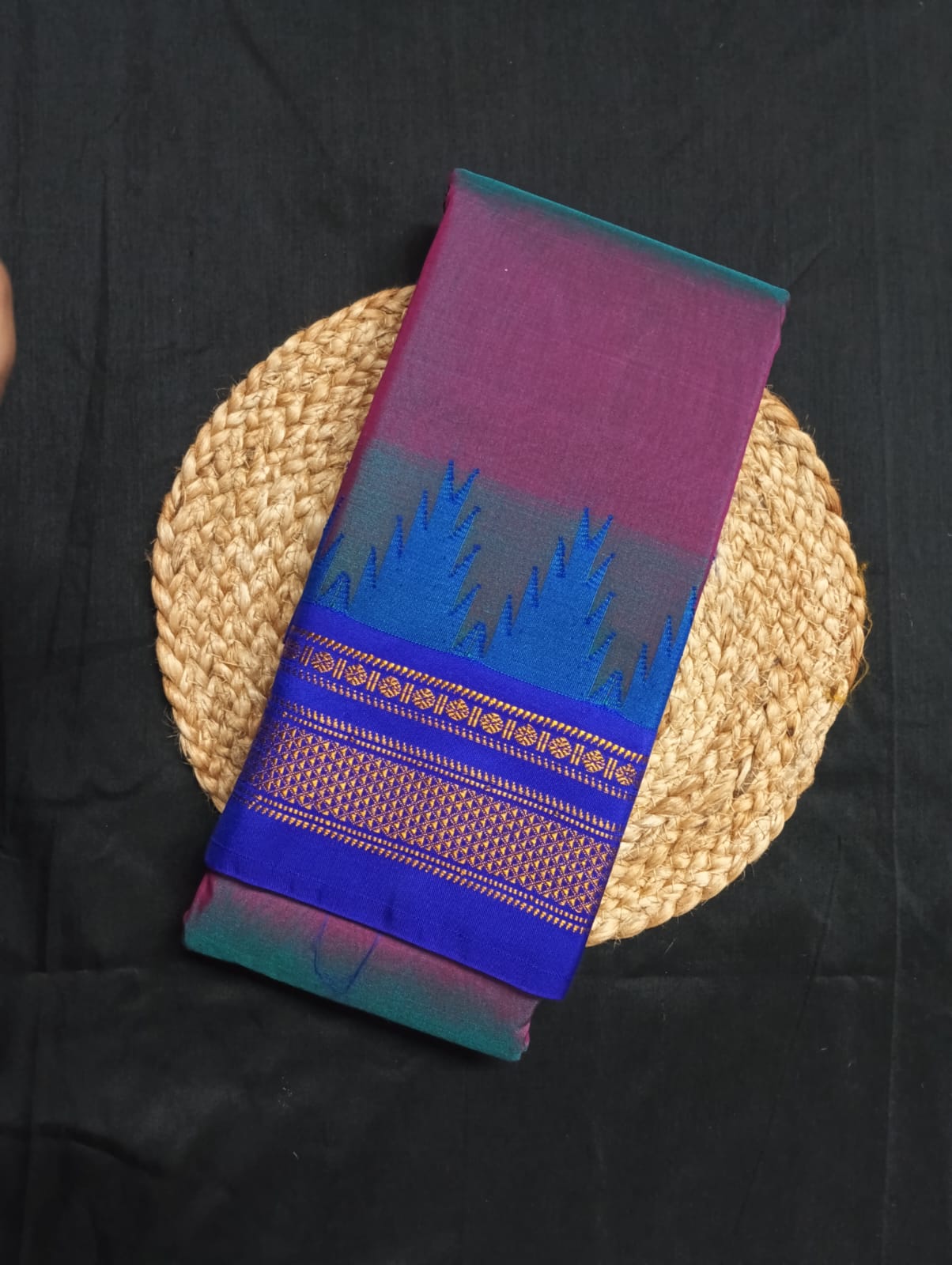 Neyge Ilkal Pure Cotton Silk Saree Temple Gadwal Chikkiparas Border Tope Pallu Saree (Dark Purple)