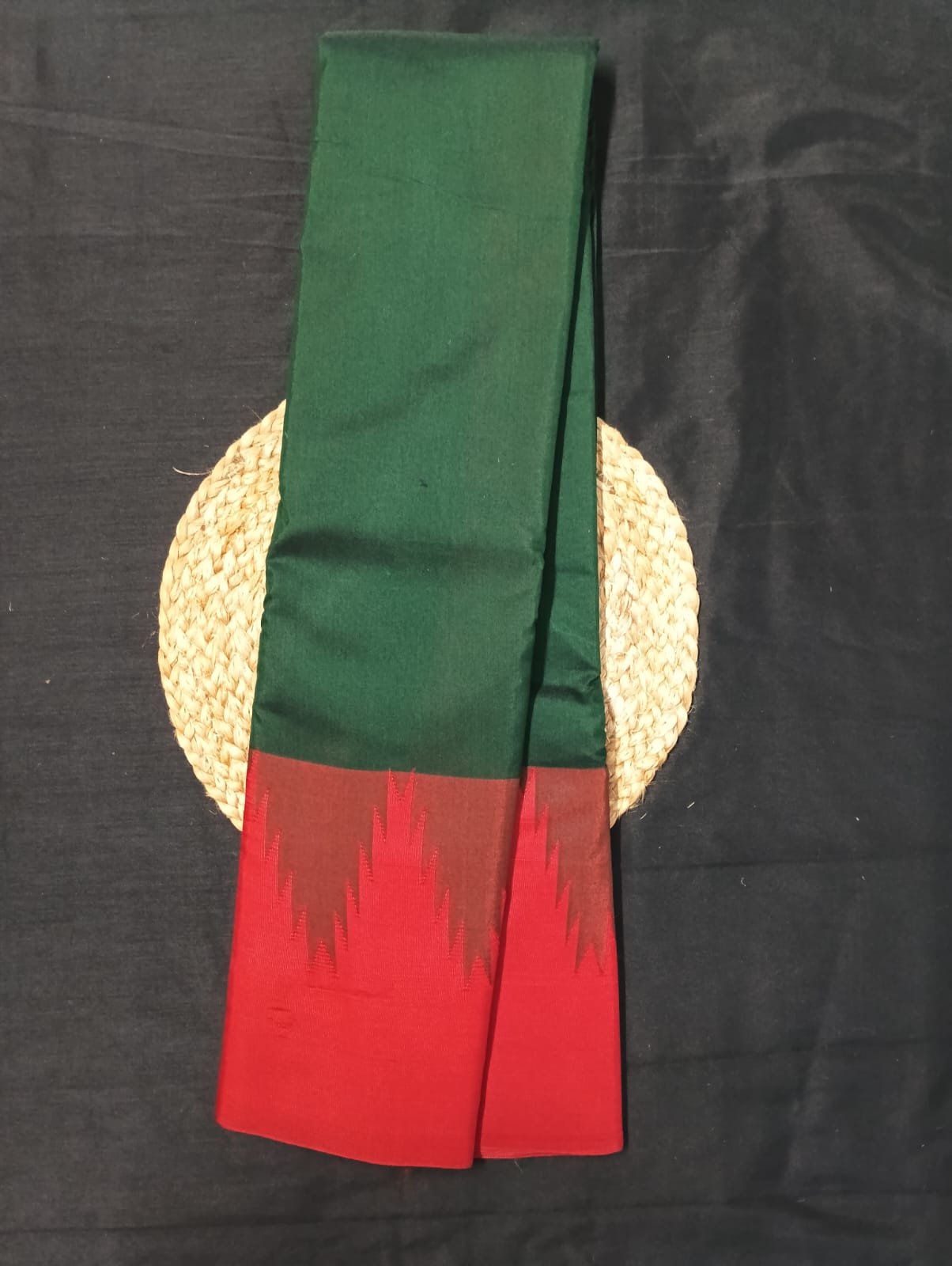 Neyge Ilkal Pure Cotton Silk Saree Big Temple Gadwal Border Traditional Pallu Saree (BottelGreen_Red)