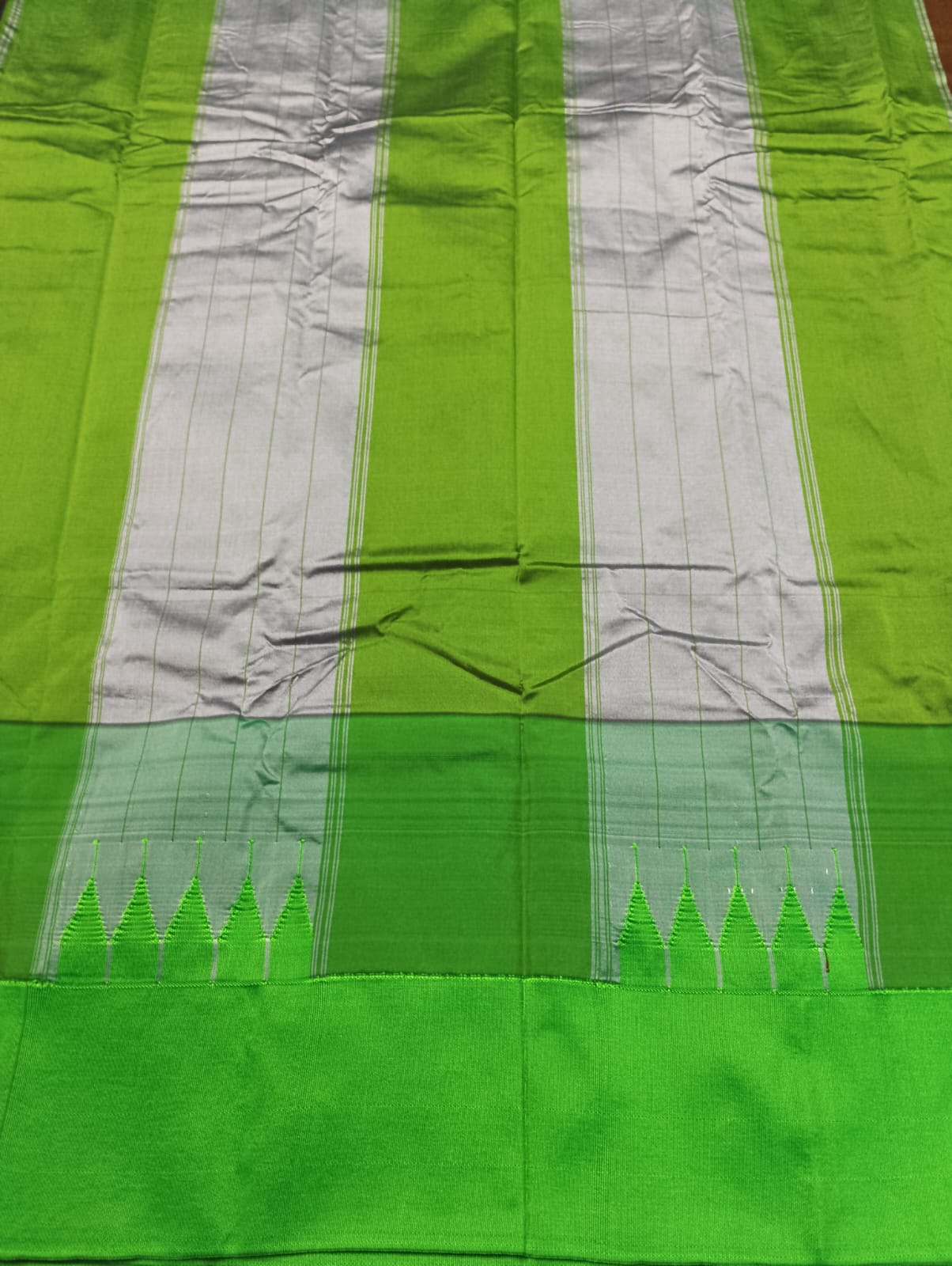 Neyge Ilkal Pure Cotton Silk Saree Big Temple Gadwal Border Traditional Pallu Saree (Brown_ParrotGreen)