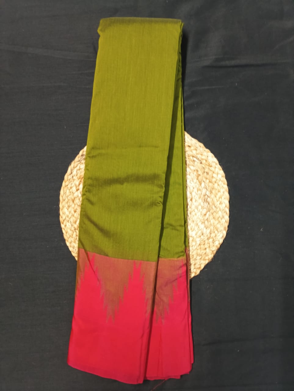 Neyge Ilkal Pure Cotton Silk Saree Big Temple Gadwal Border Traditional Pallu Saree (Mehandi_Red)