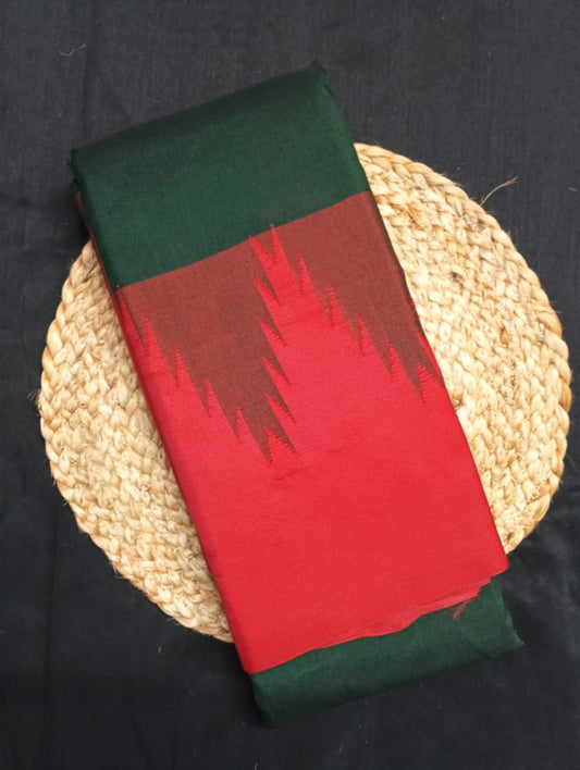 Neyge Ilkal Pure Cotton Silk Saree Big Temple Gadwal Border Traditional Pallu Saree (BottelGreen_Red)