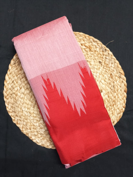 Neyge Ilkal Pure Cotton Silk Saree Big Temple Gadwal Border Traditional Pallu Saree (Pink_Red)