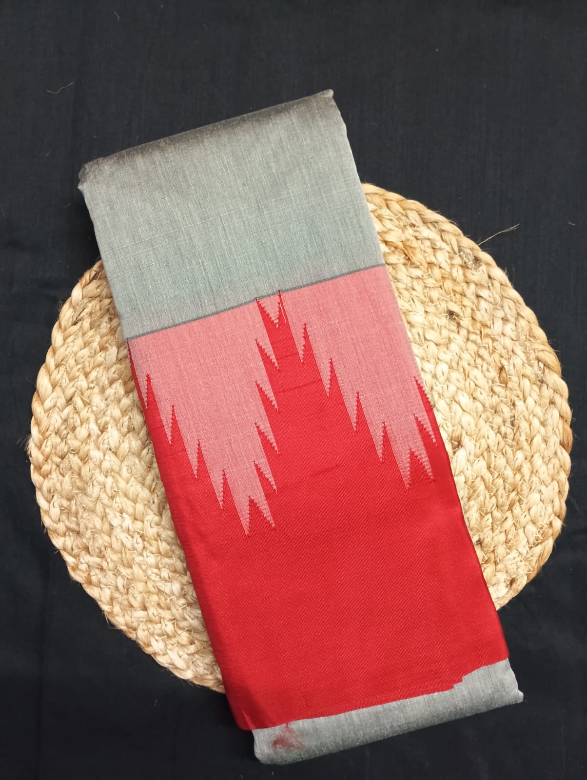 Neyge Ilkal Pure Cotton Silk Saree Big Temple Gadwal Border Traditional Pallu Saree (Grey_Red)